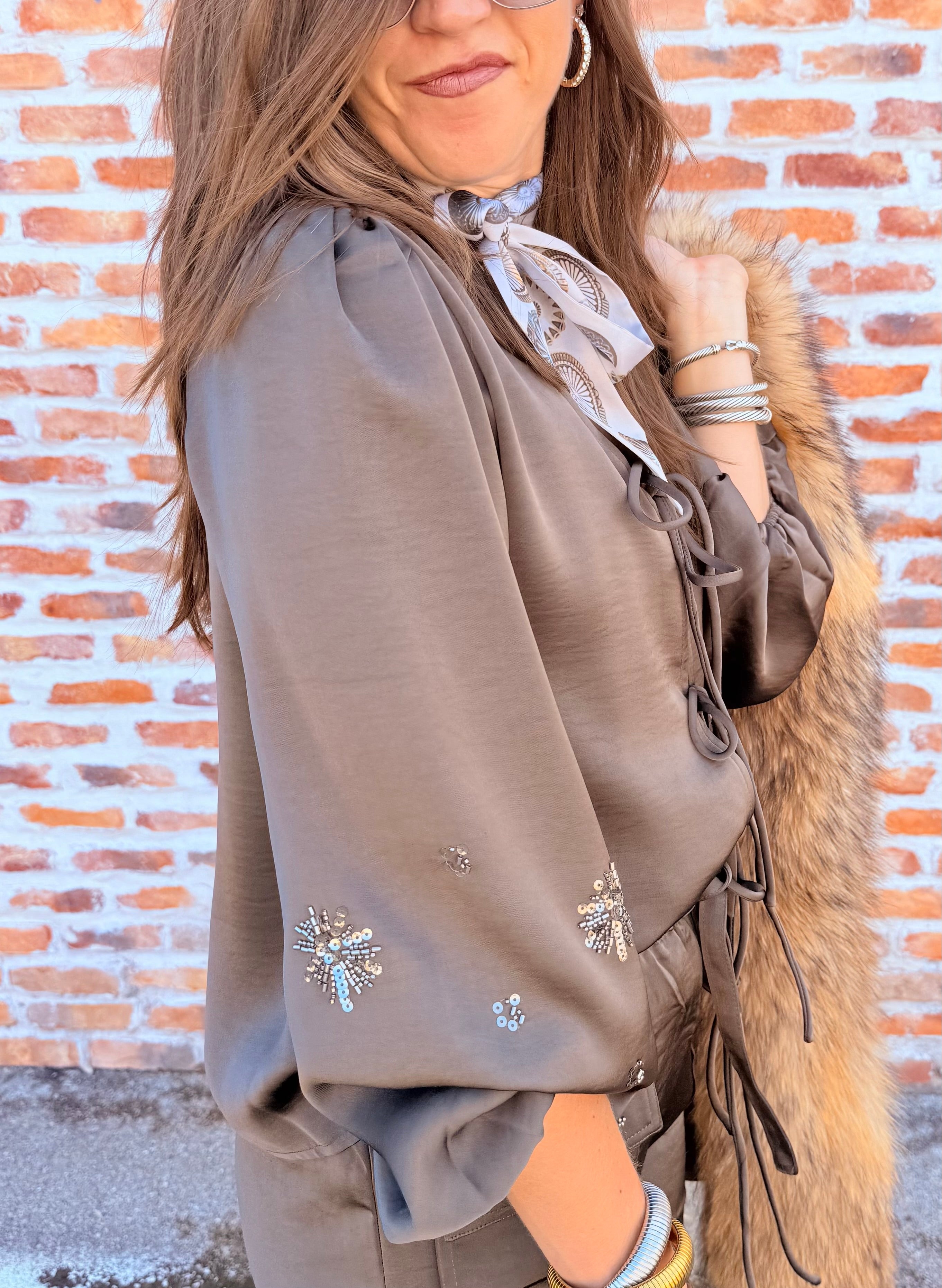 Blouse With Rhinestone Appliques