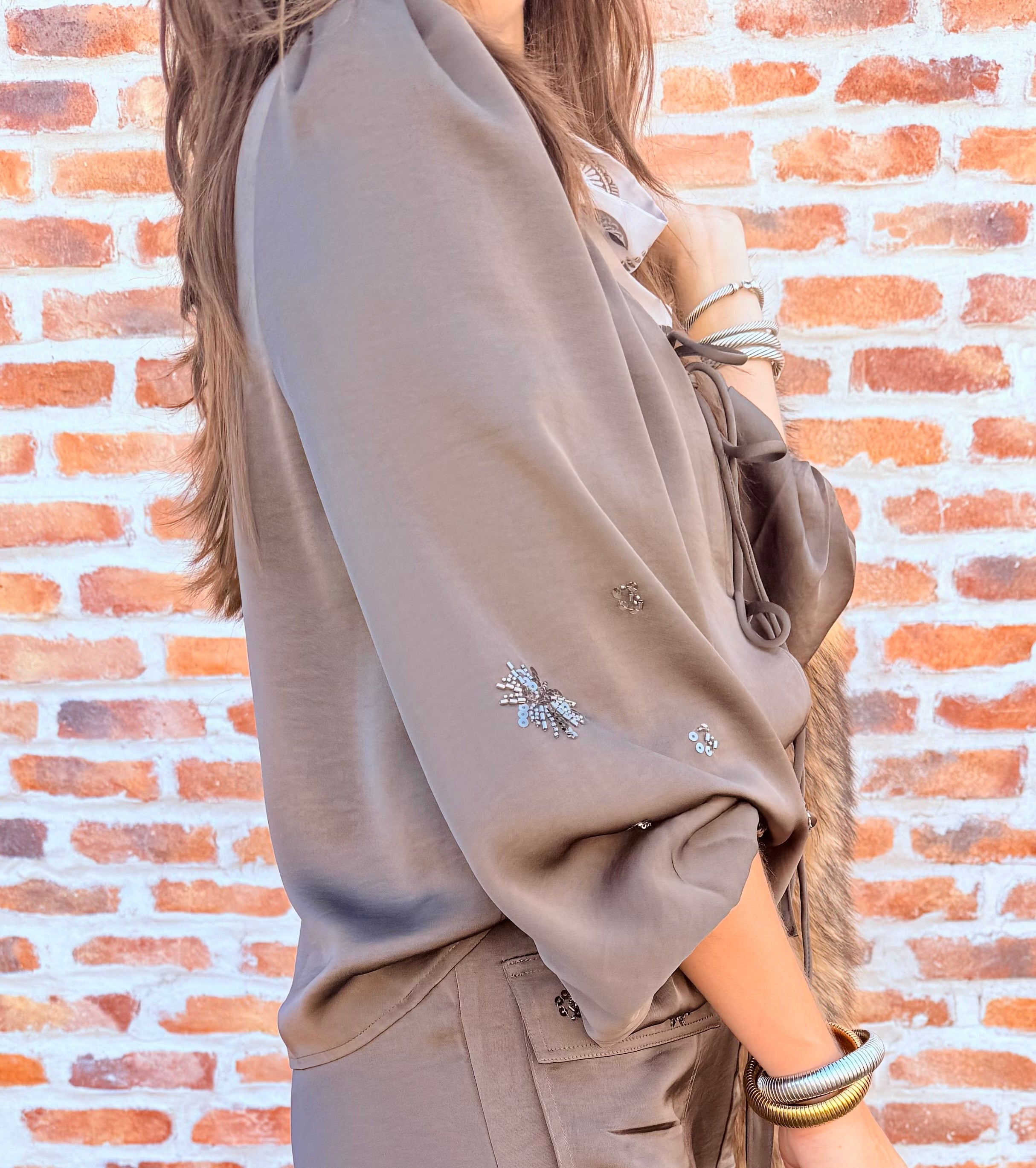 Blouse With Rhinestone Appliques
