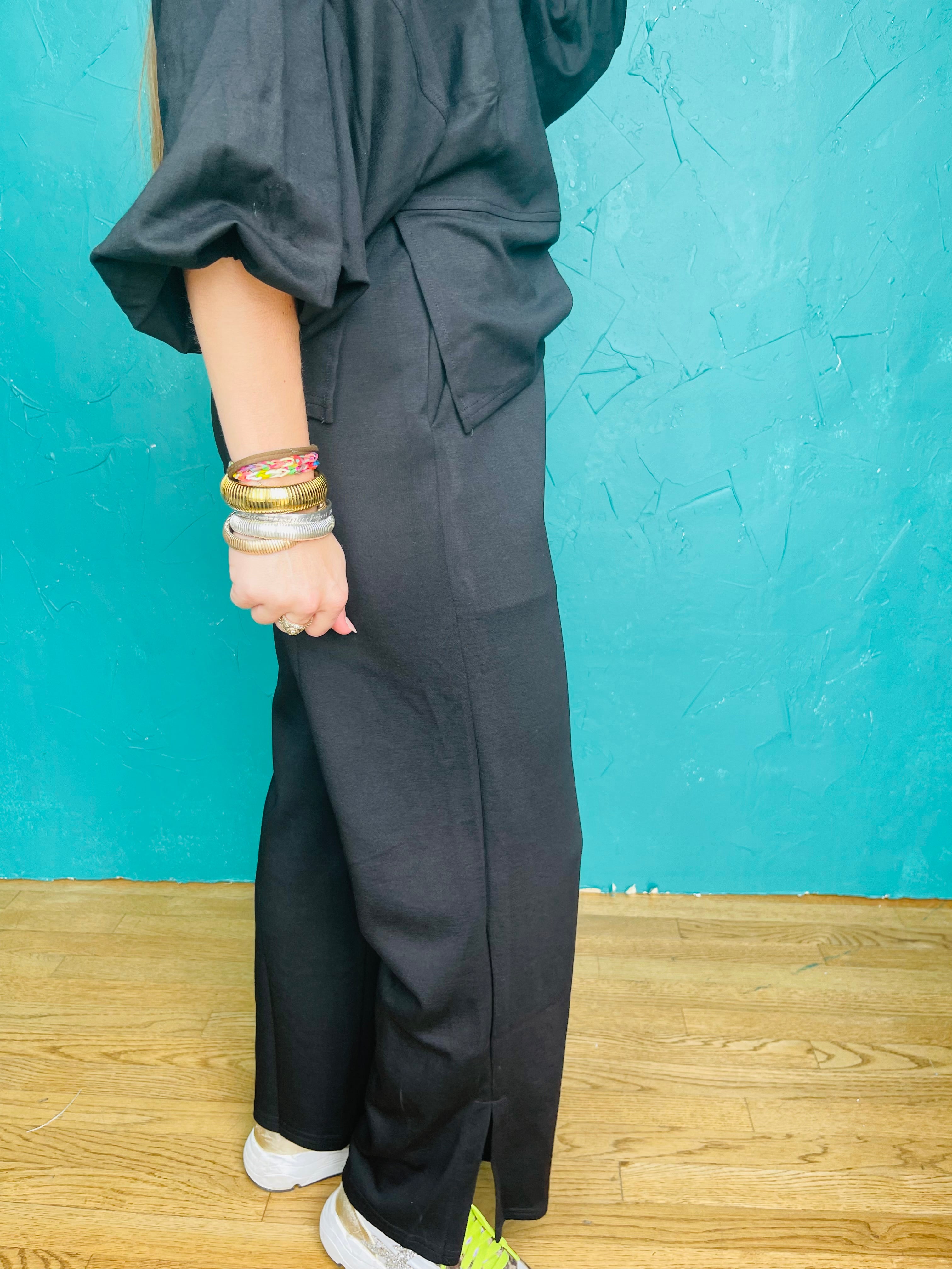 Scuba Wide Leg With Slit Pants