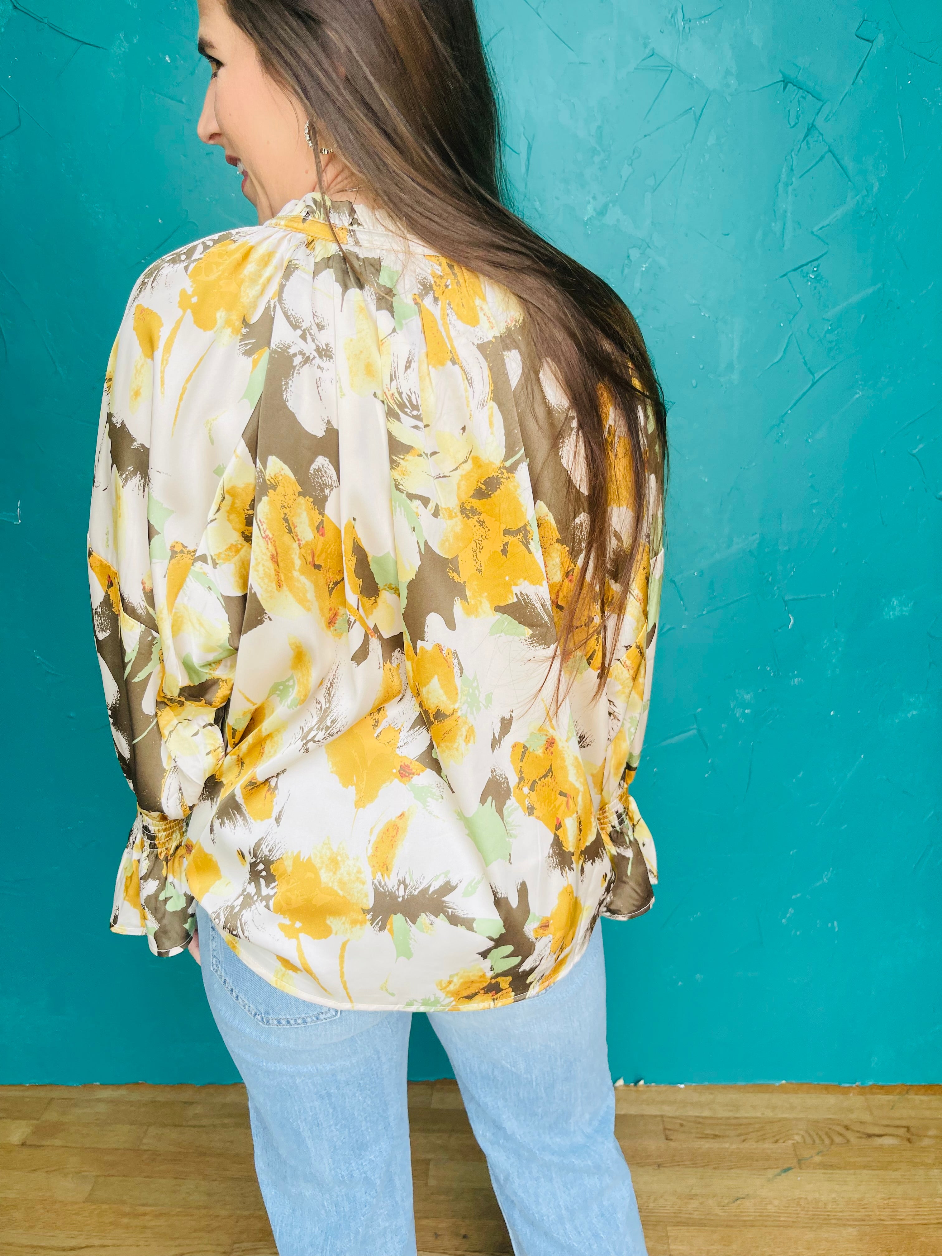 Floral Satin Boho Smocked Top