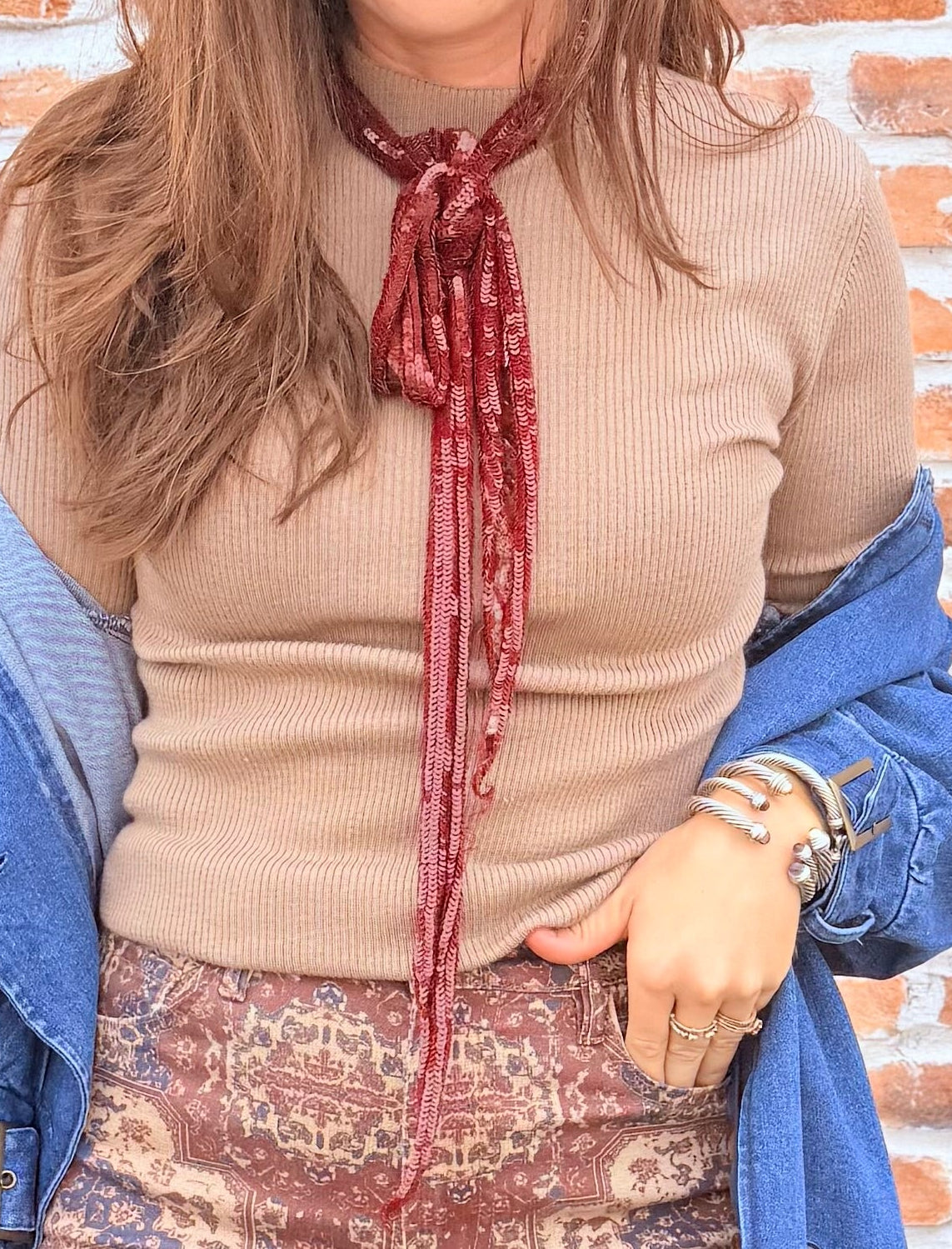 Veronique Sequin Skinny Scarf