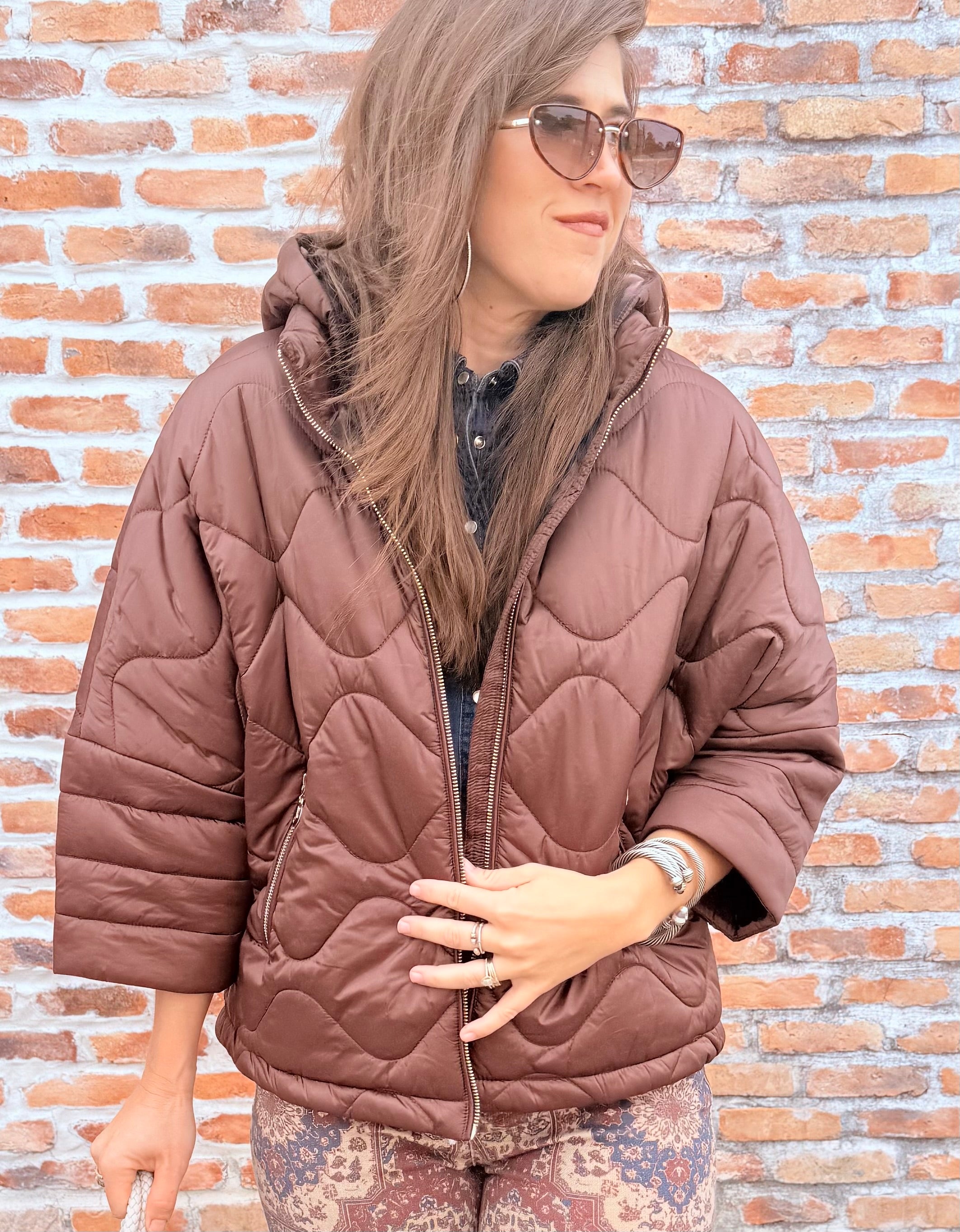 Hooded Quilted Cocoon Jacket