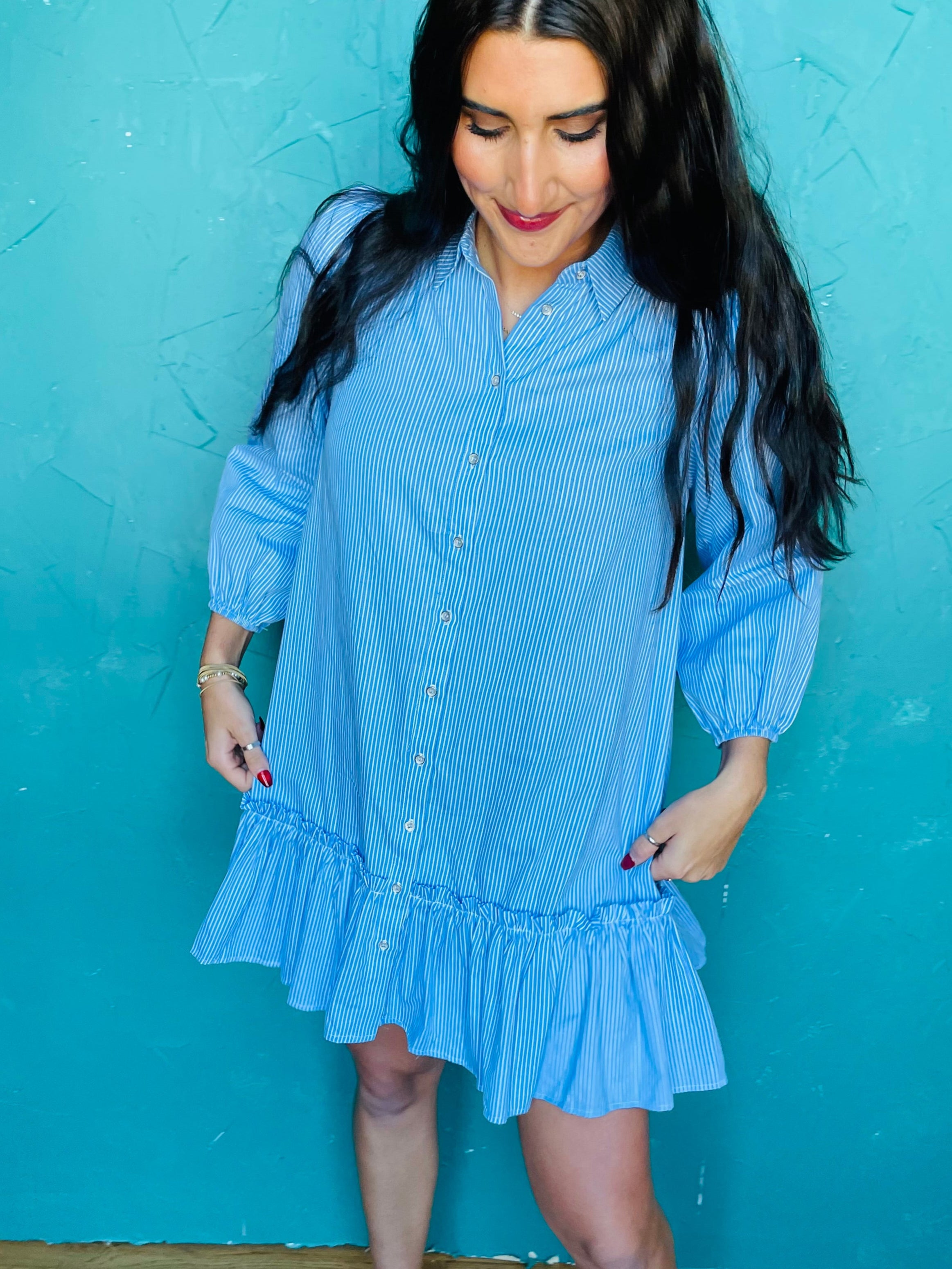 Poplin Ruffle Hem Shirt Dress