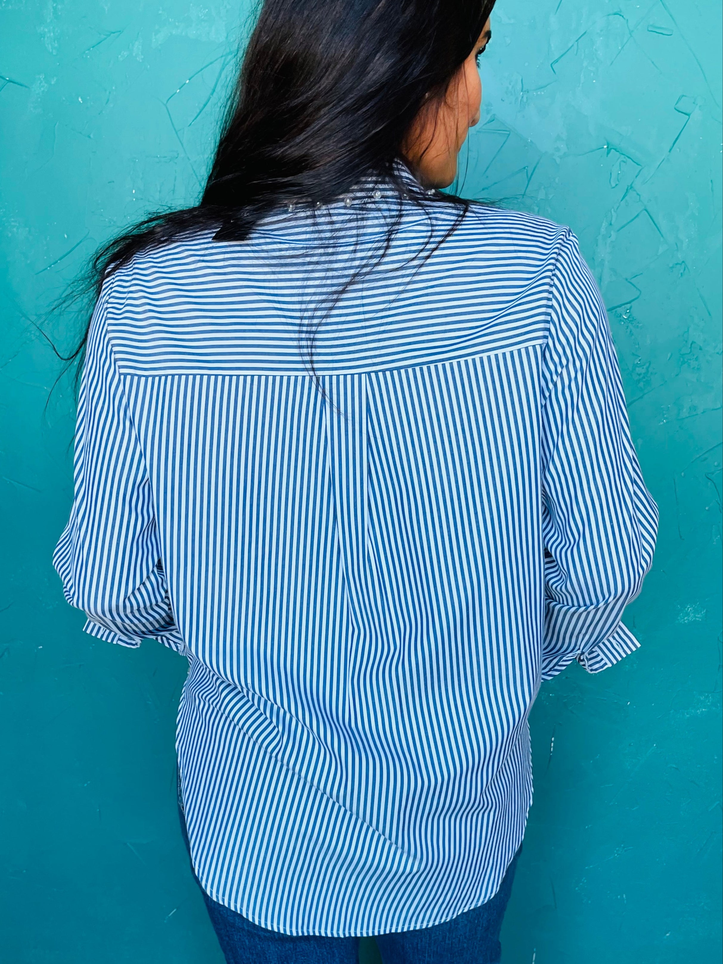 Blue Stripe Pearl Button down