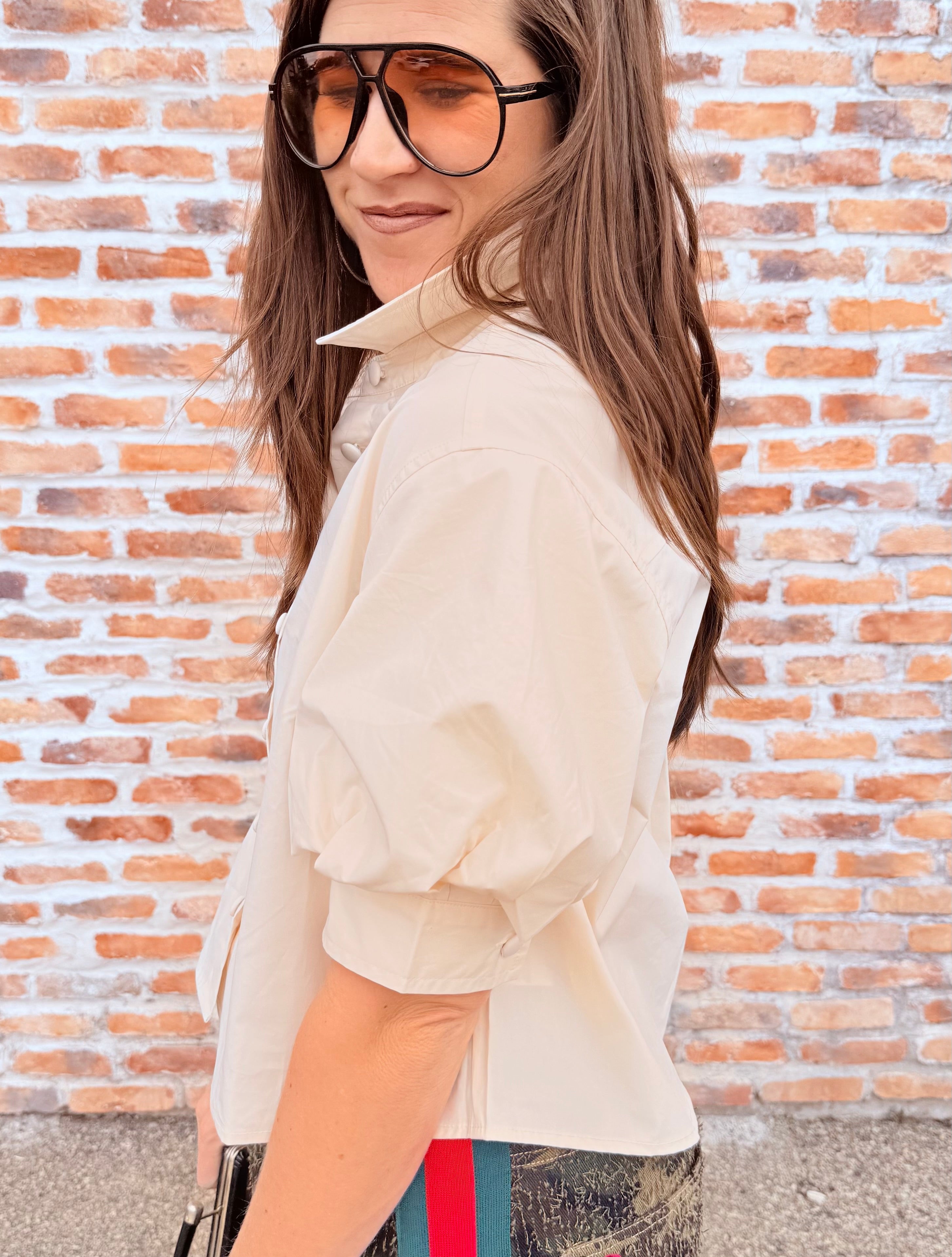 Solid Puff Sleeve Button Top