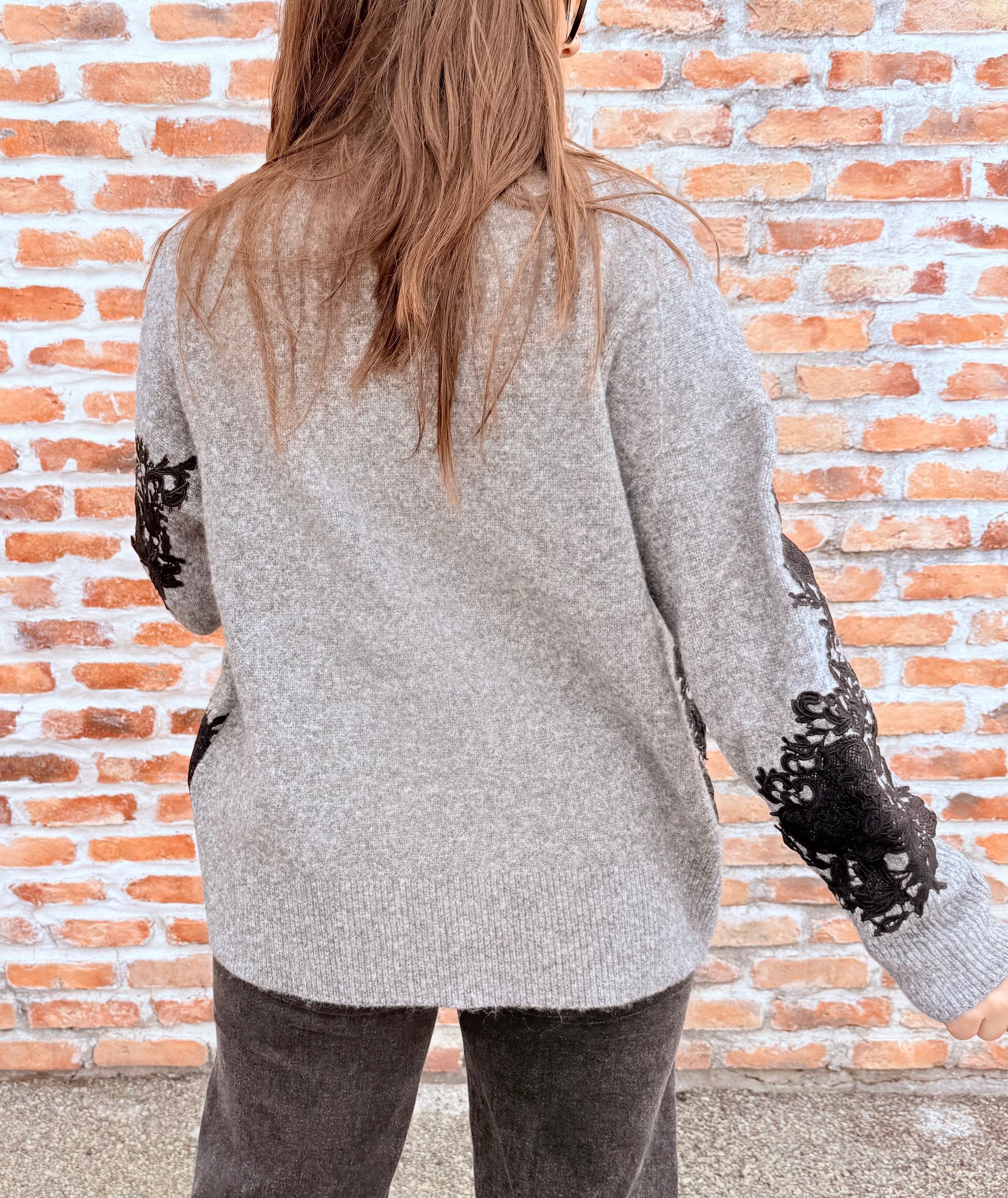 Lace Applique Mock Neck Sweater