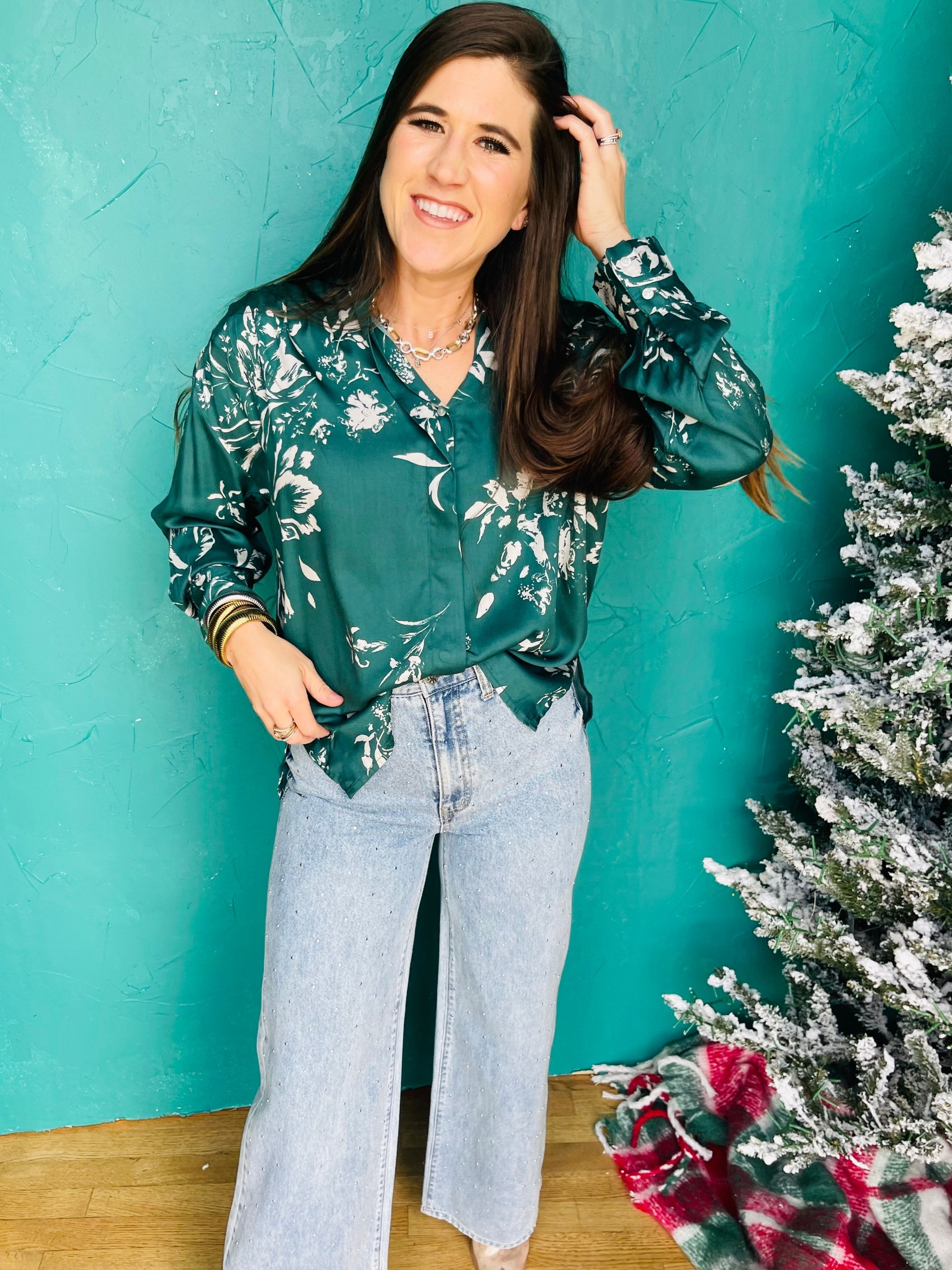 L/S Jade Floral Button Up Top