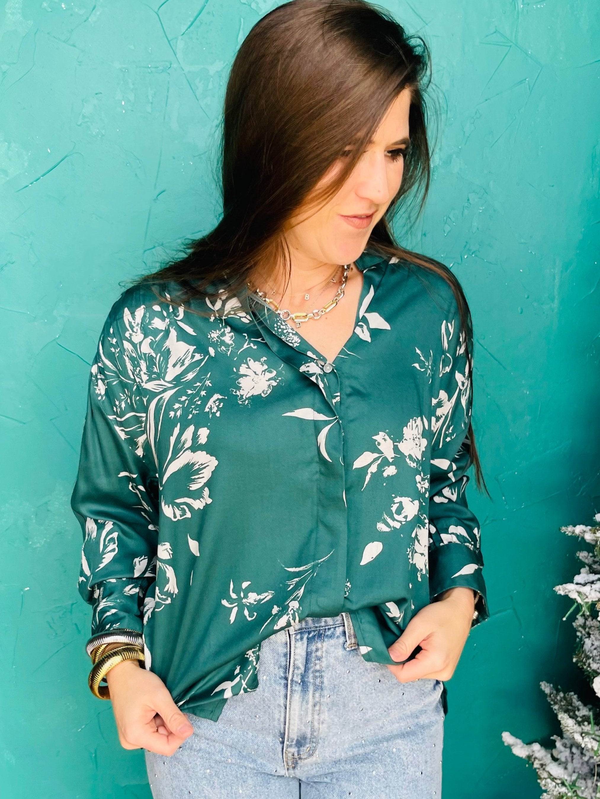 L/S Jade Floral Button Up Top