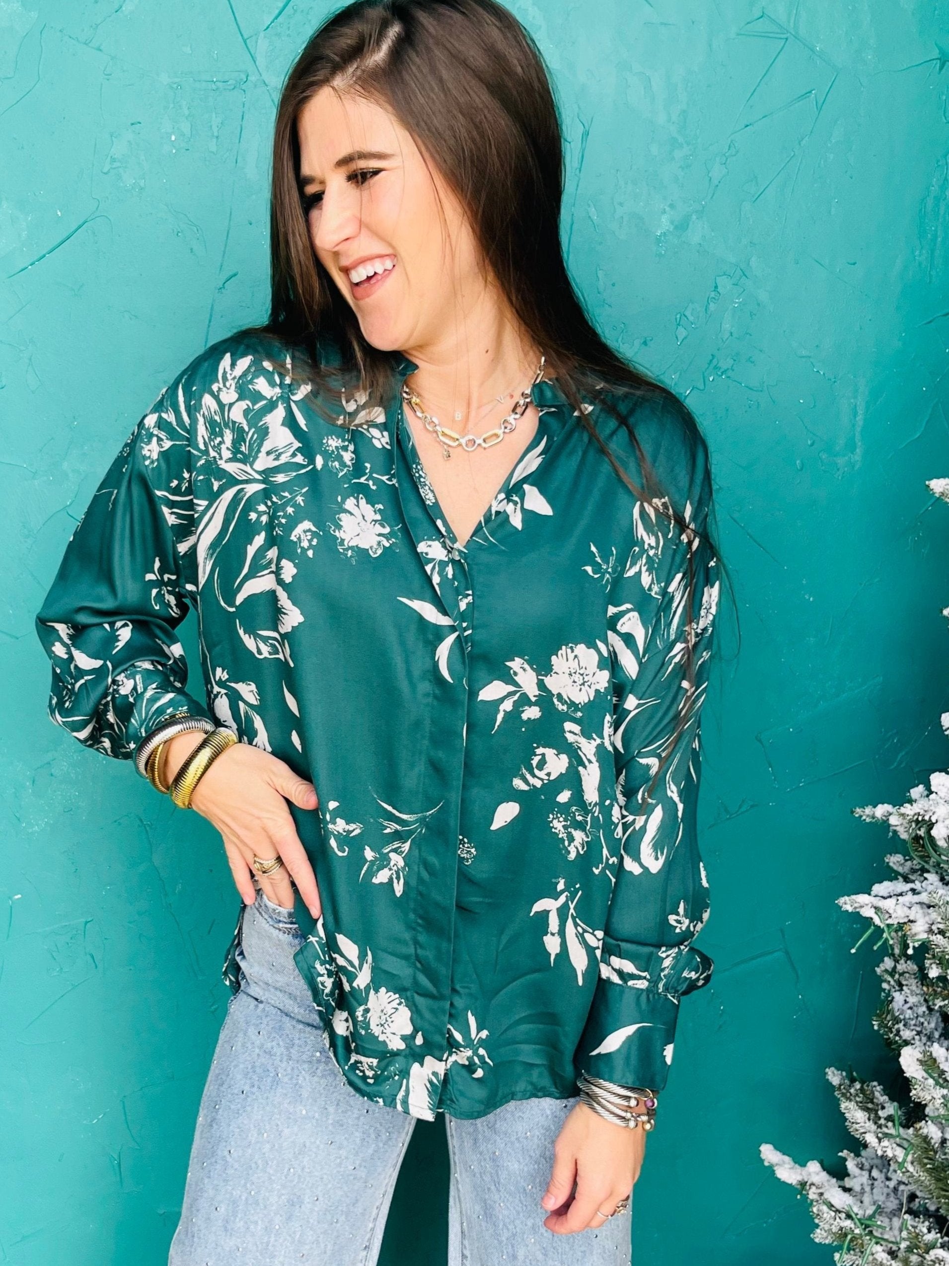 L/S Jade Floral Button Up Top