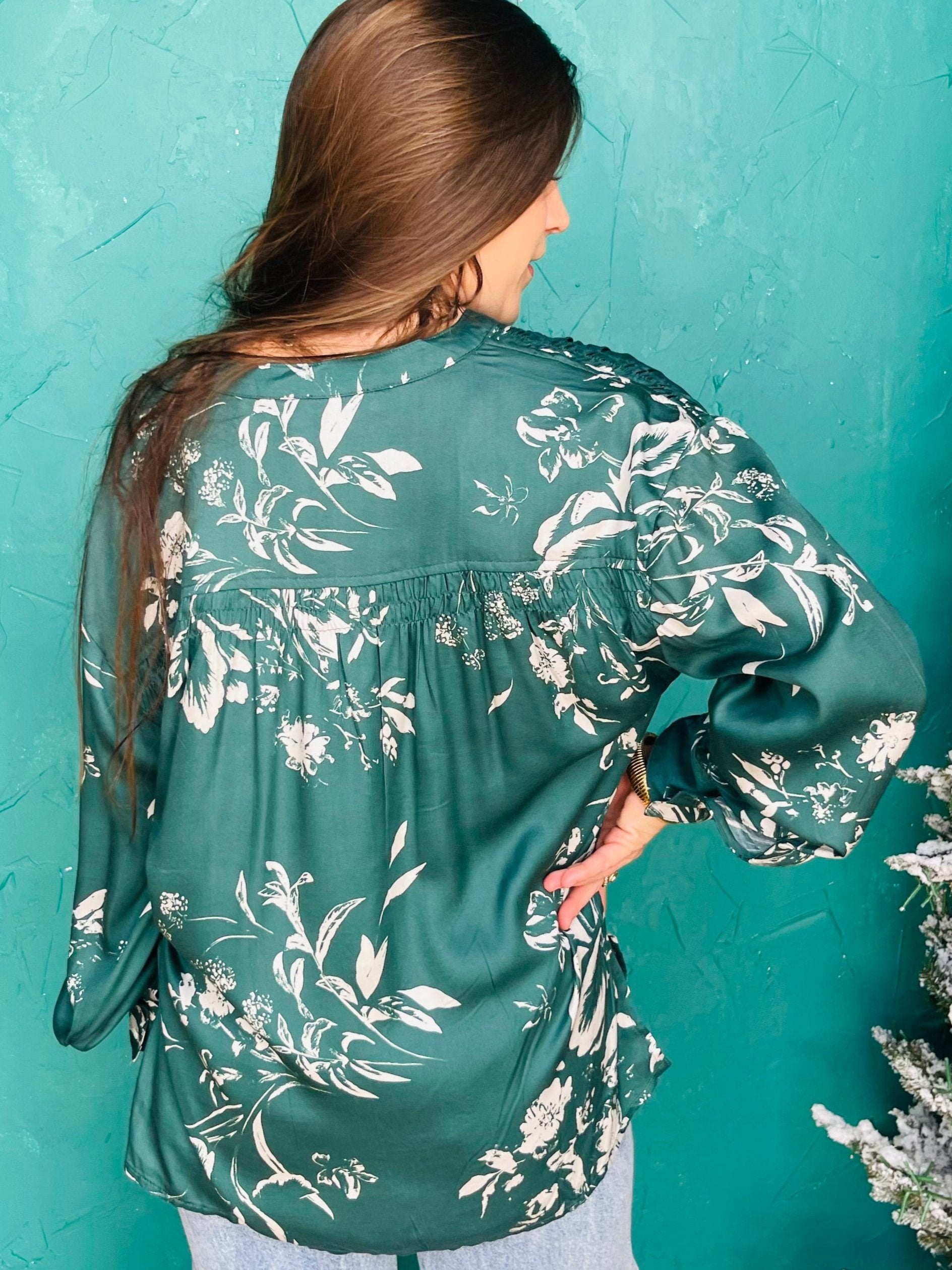 L/S Jade Floral Button Up Top