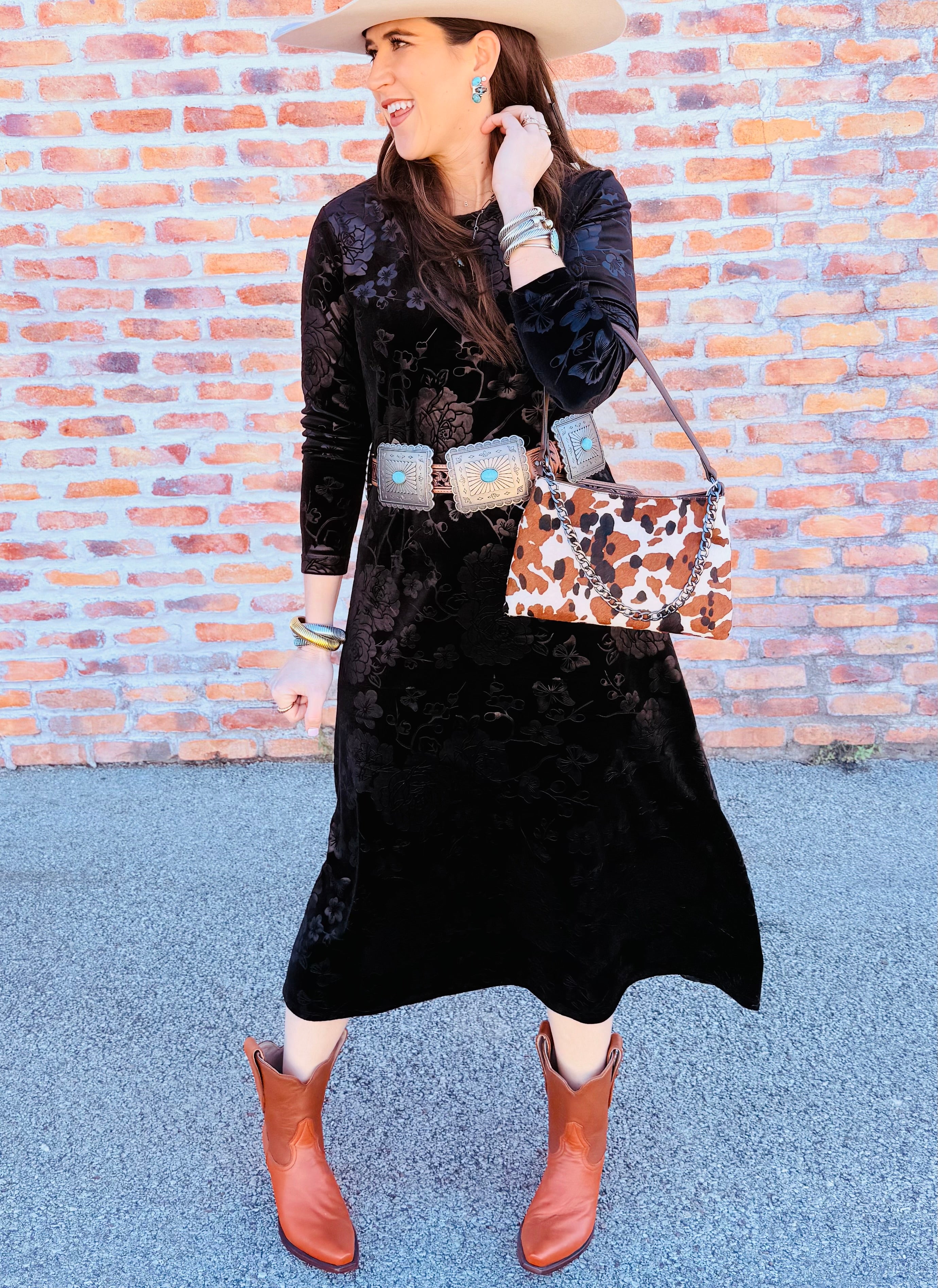 Embossed Stretch Velvet Dress โ Buck Fergeson Originals