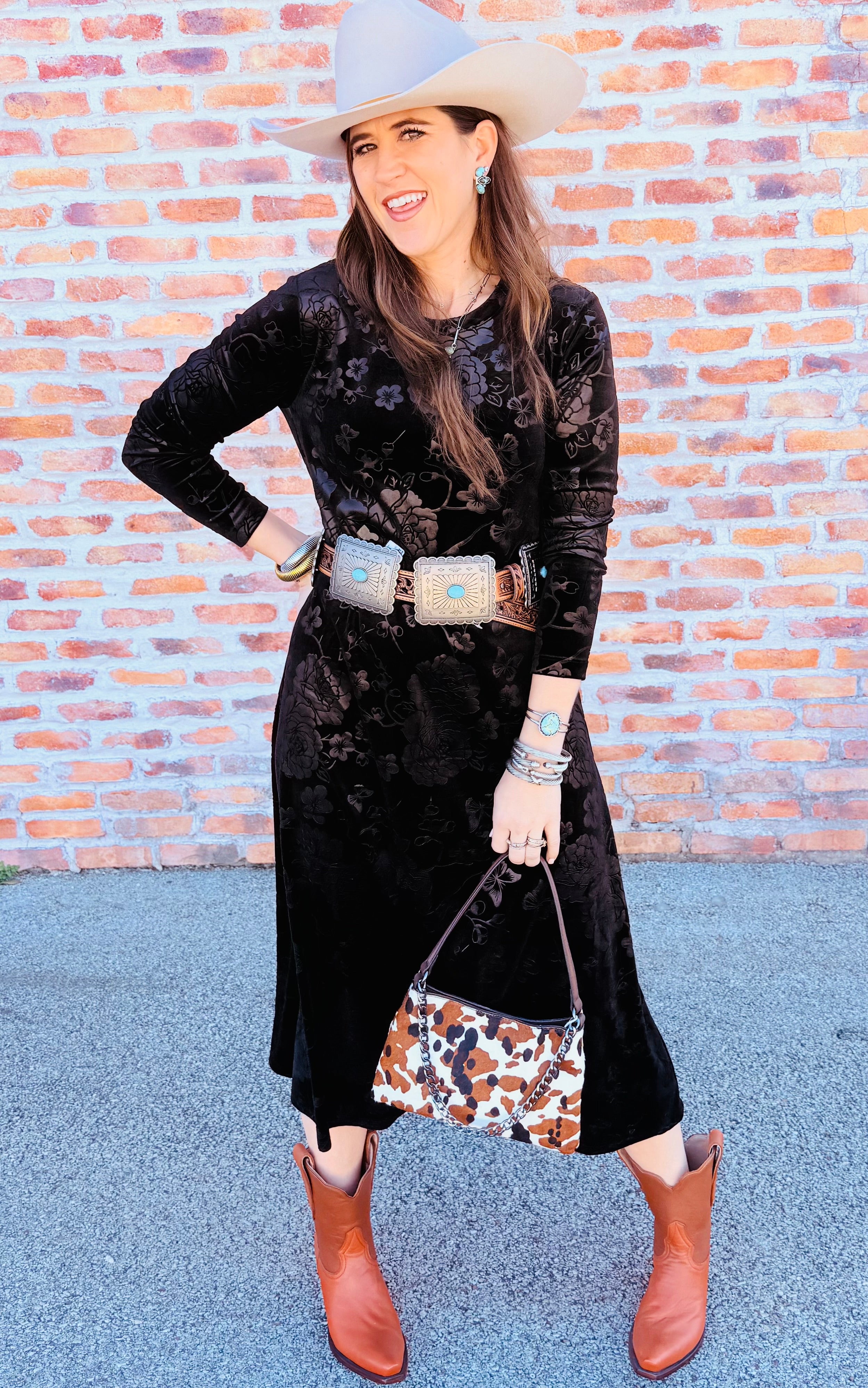 Embossed Stretch Velvet Dress