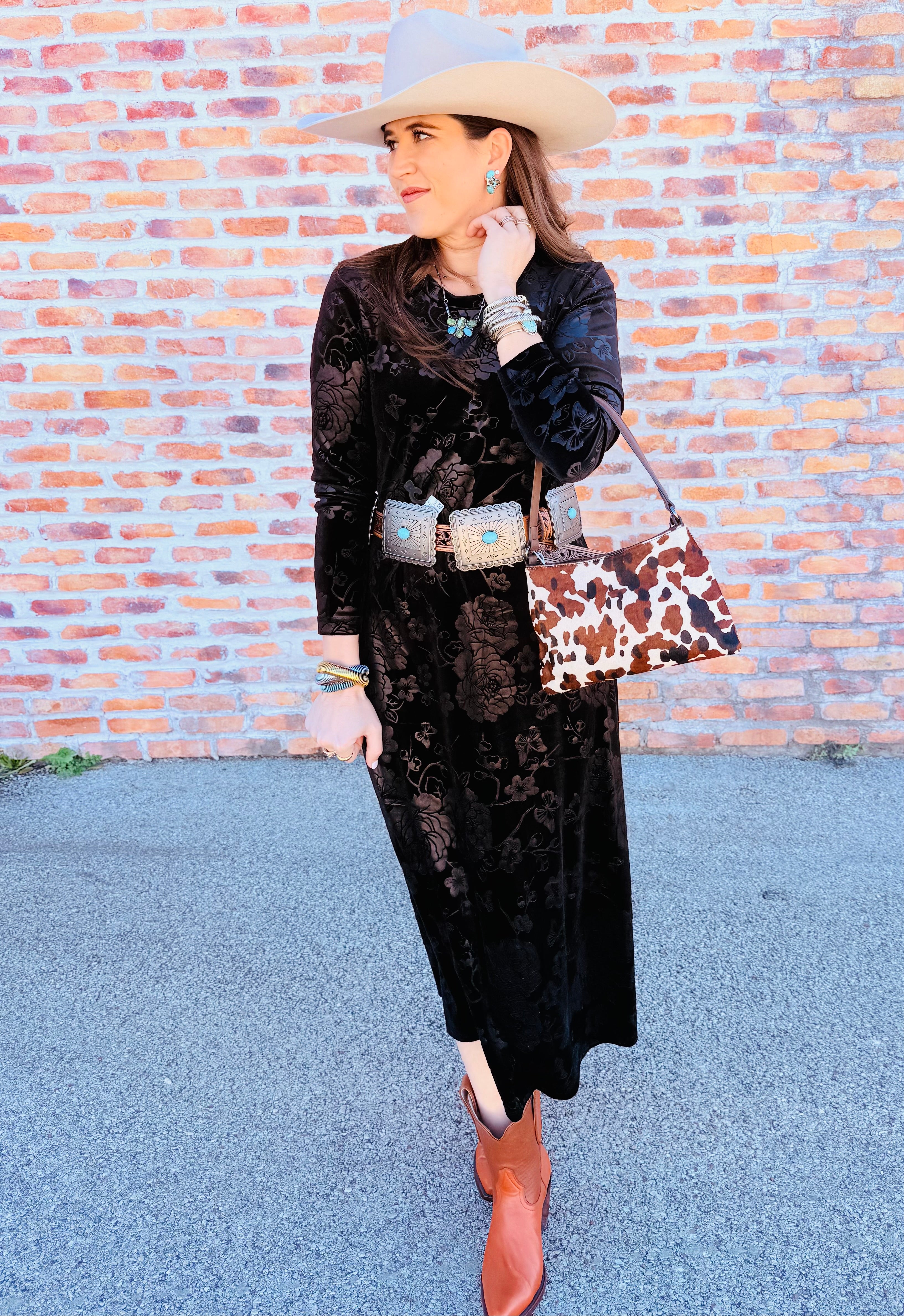 Embossed Stretch Velvet Dress