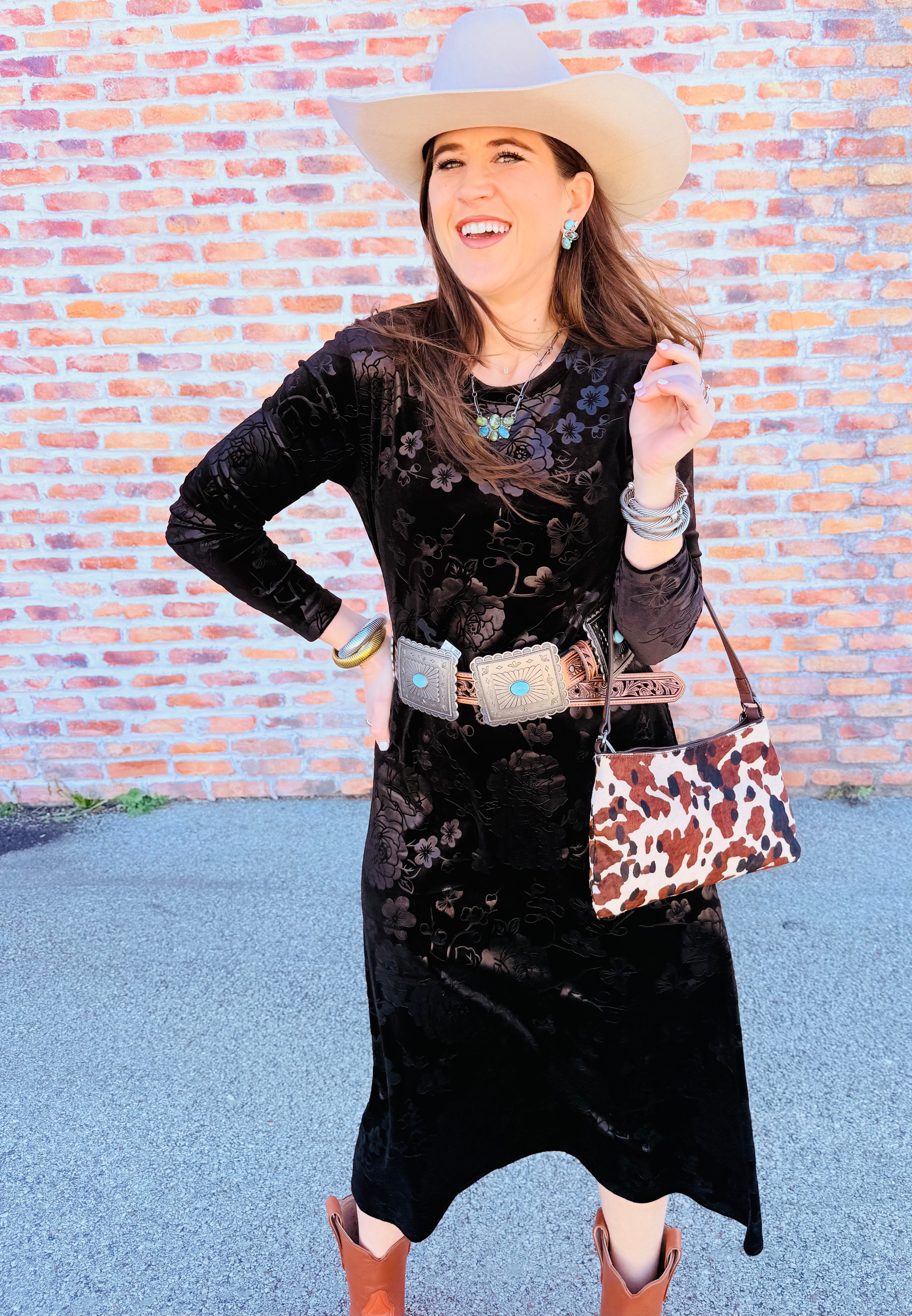 Embossed Stretch Velvet Dress