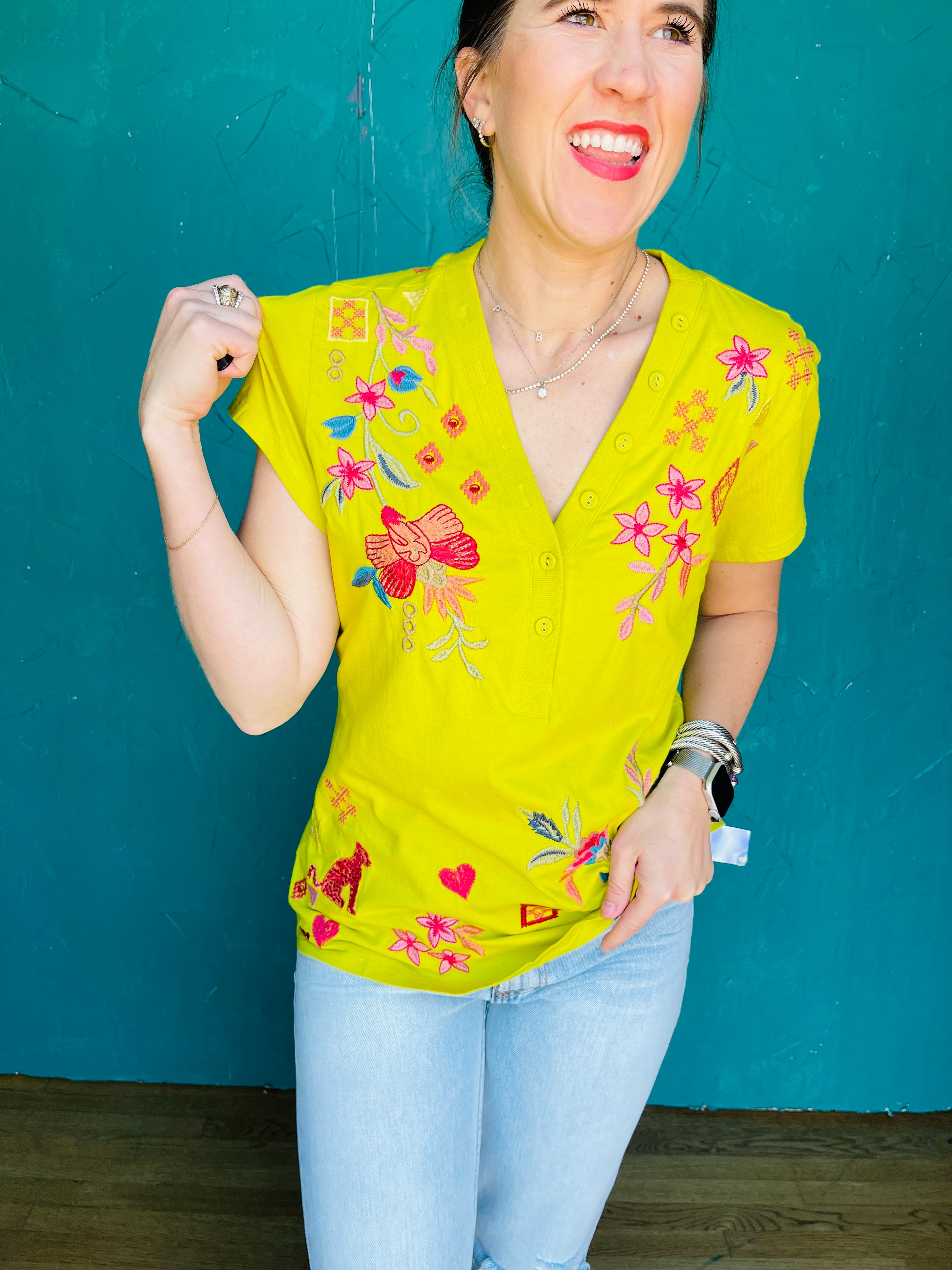 Button Neck Tee - Georgia