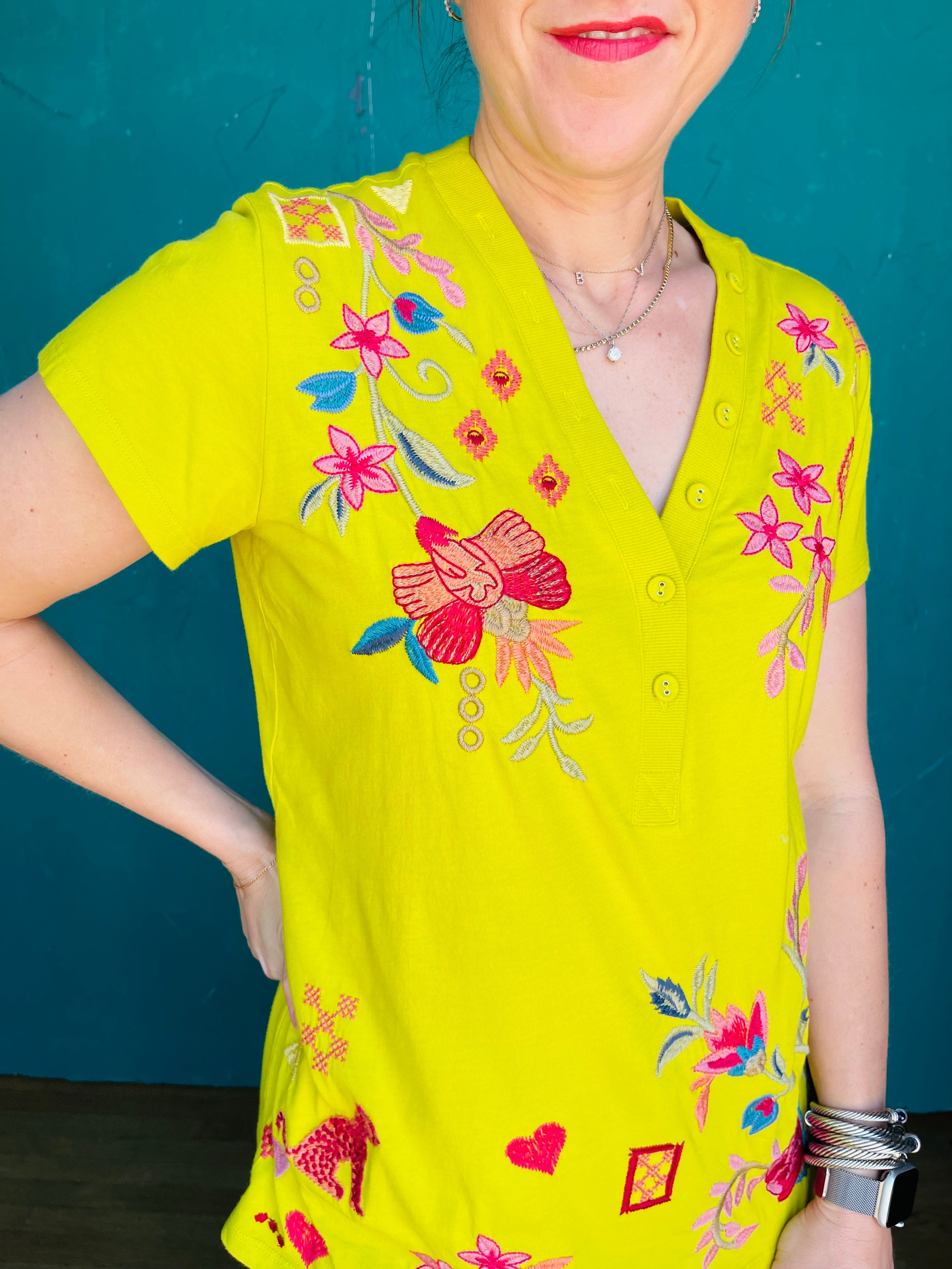 Button Neck Tee - Georgia