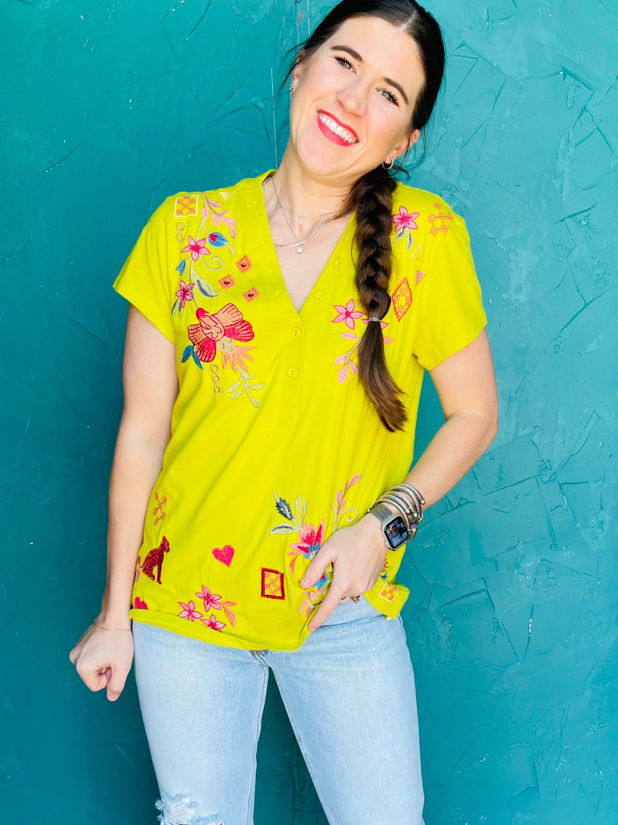 Button Neck Tee - Georgia