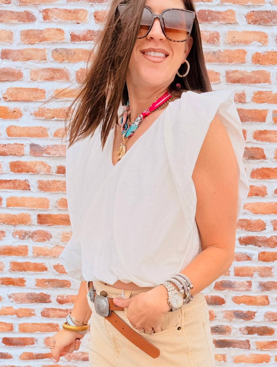 Poplin Vneck Bubble Top