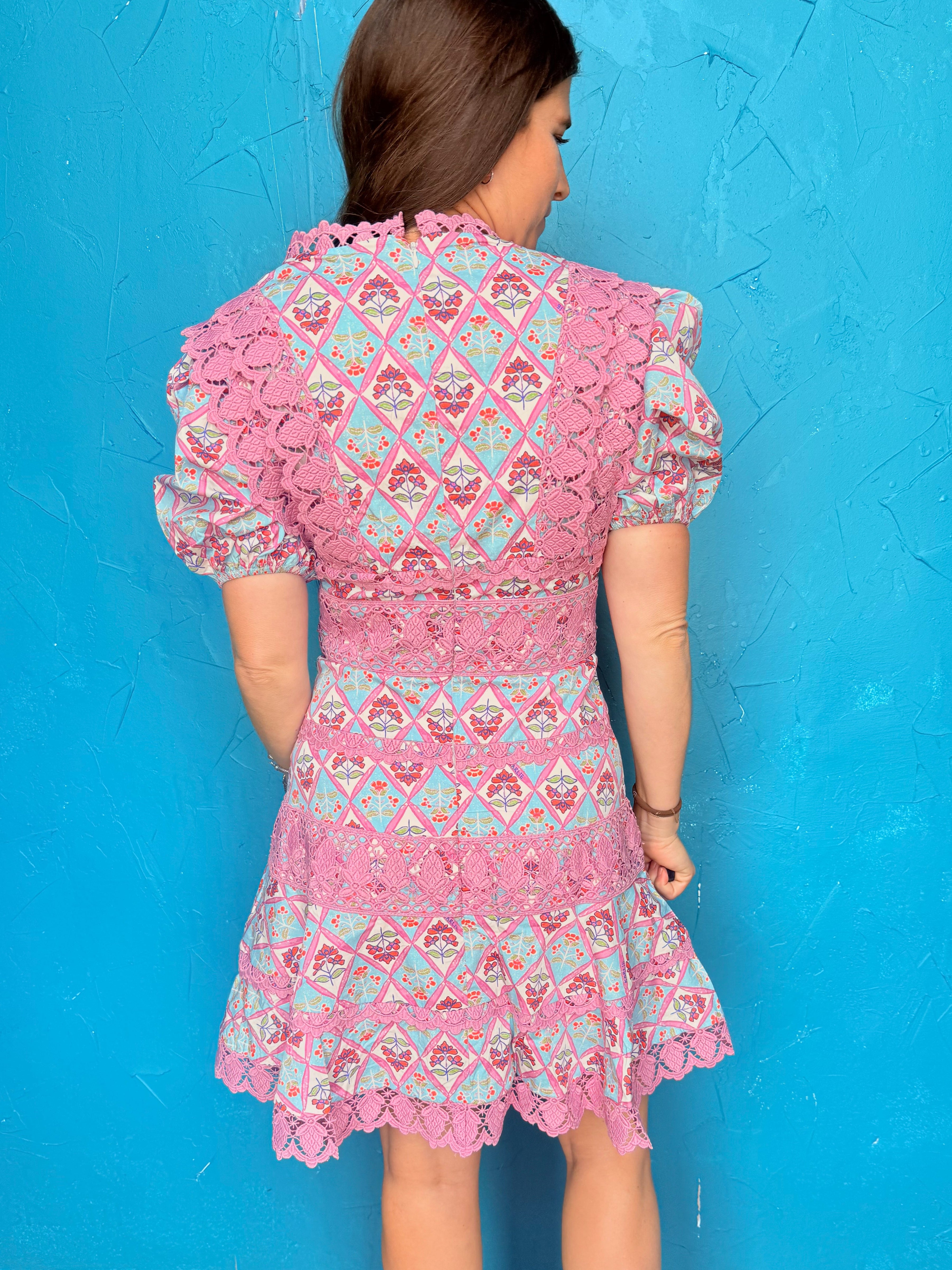 Paris Floral Lace Trim Dress