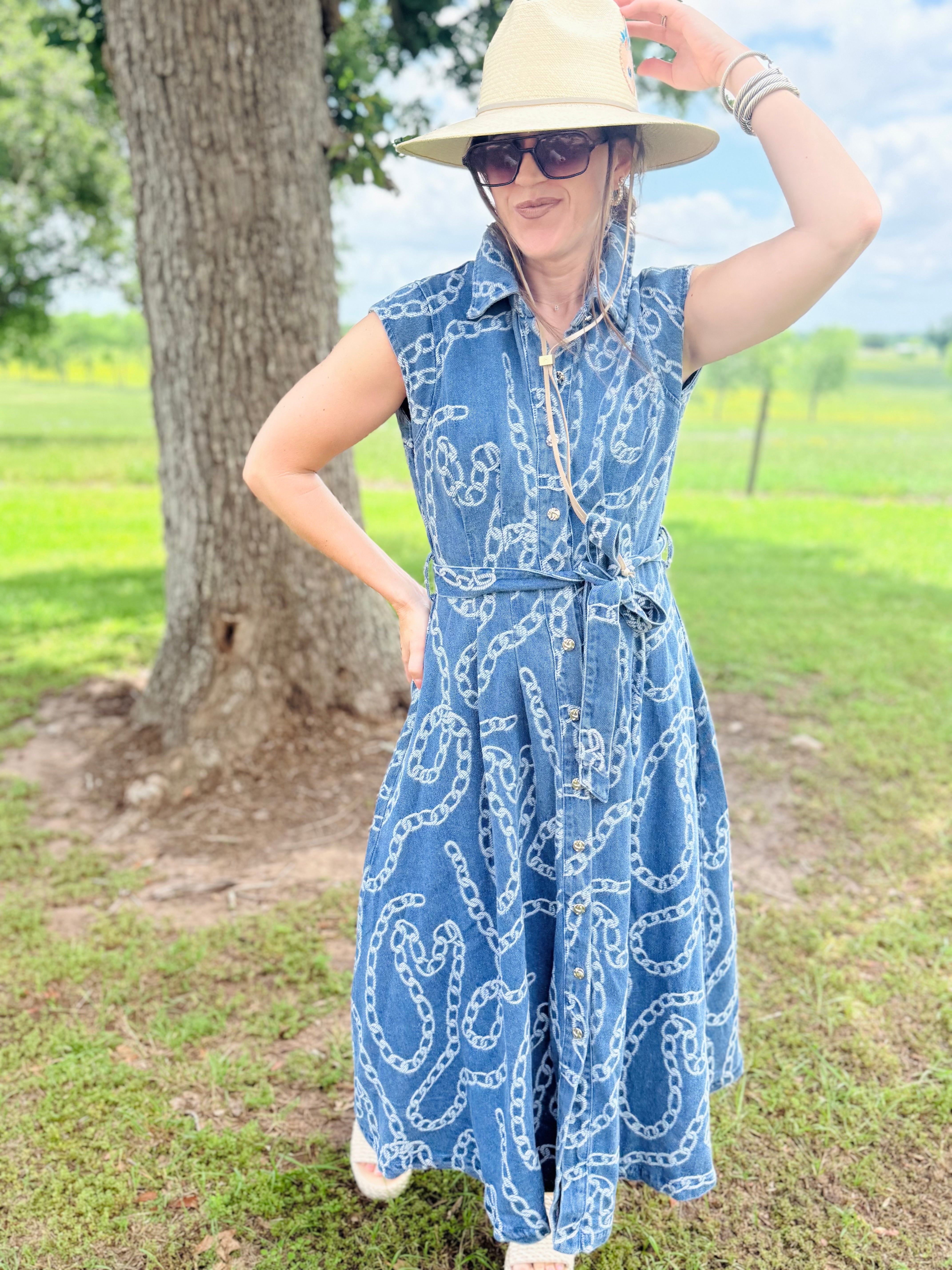 Cap Sleeve Chain Jacquared Dress