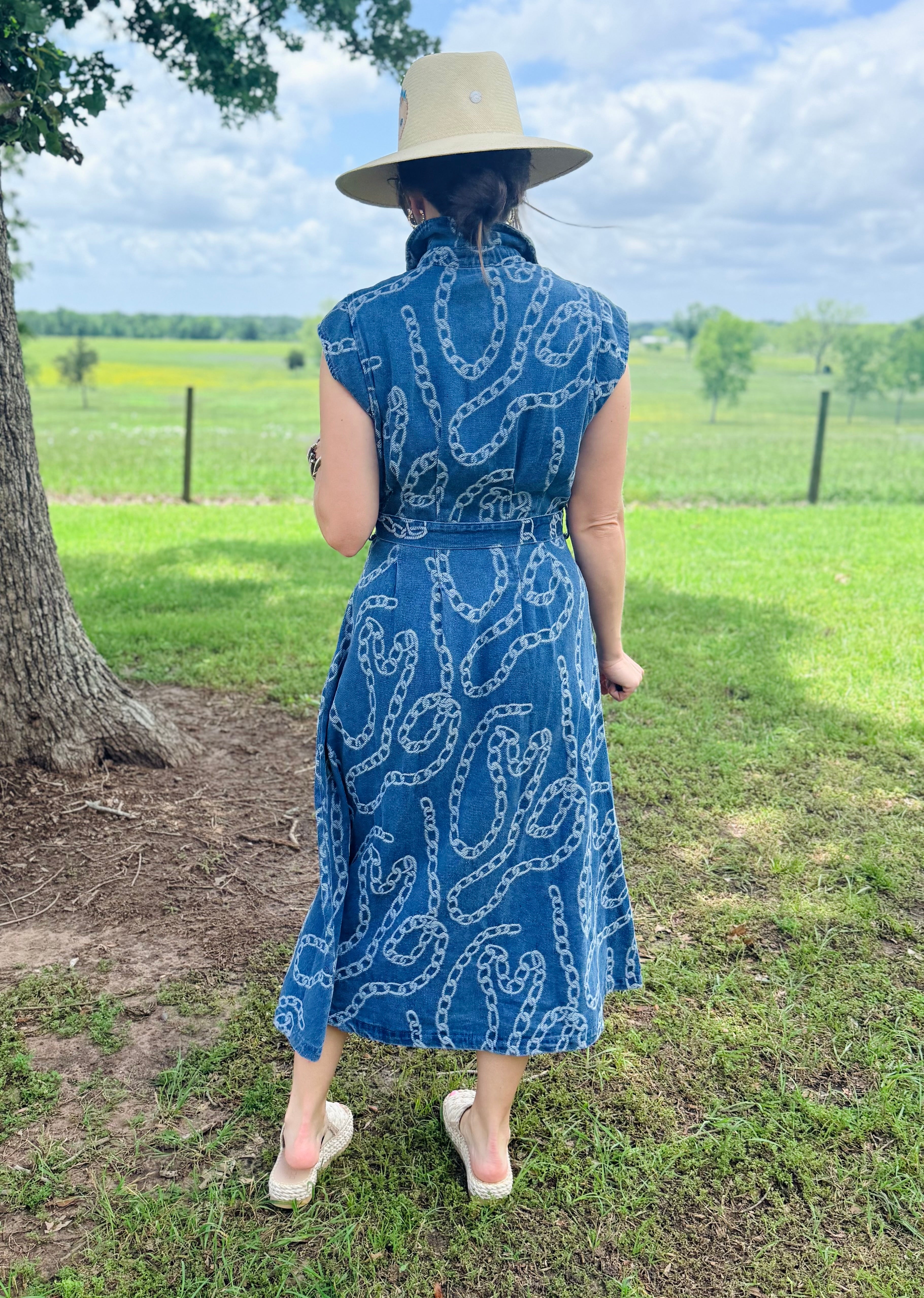 Cap Sleeve Chain Jacquared Dress