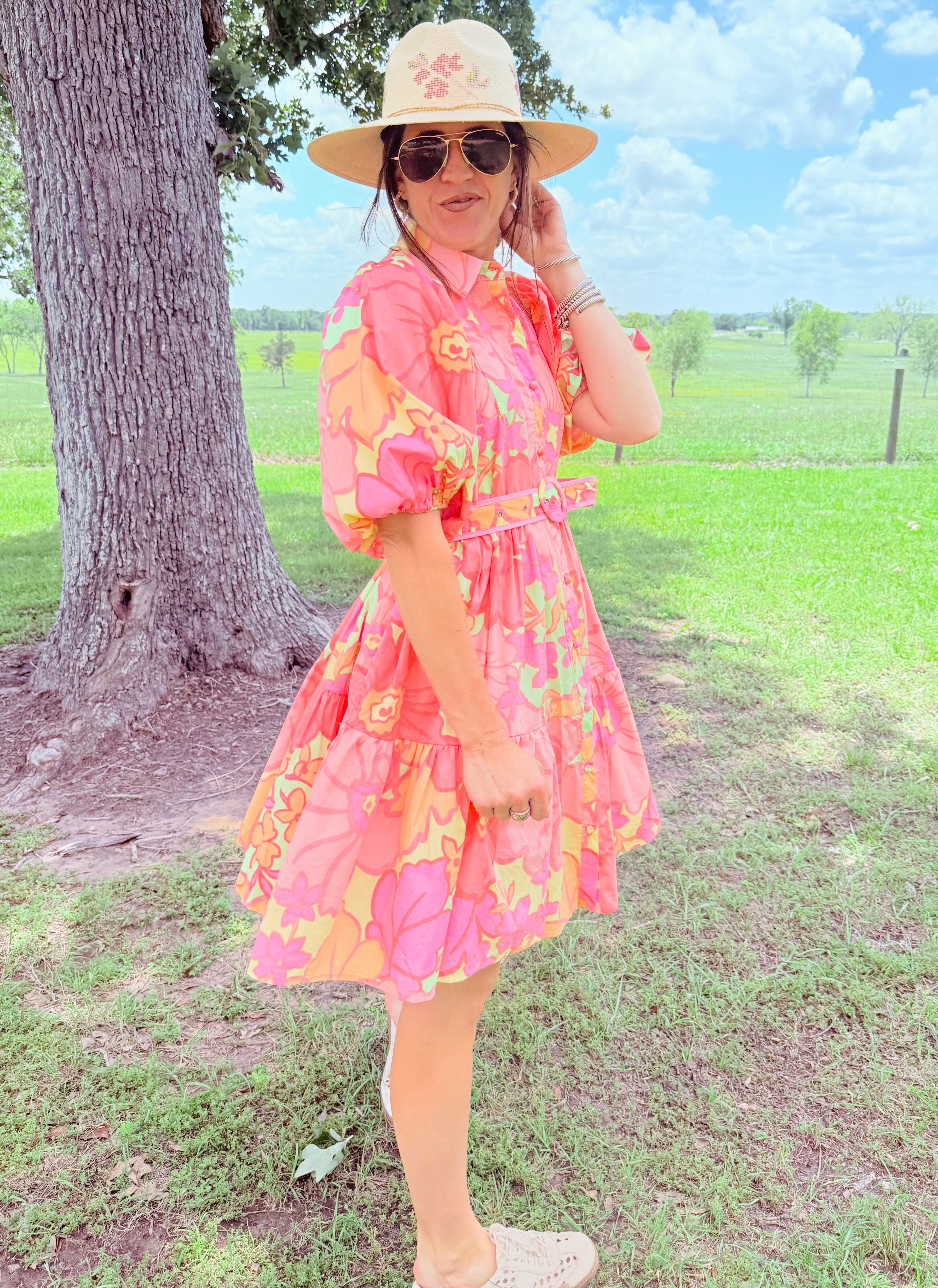 Floral Shirt Dress W/ Belt