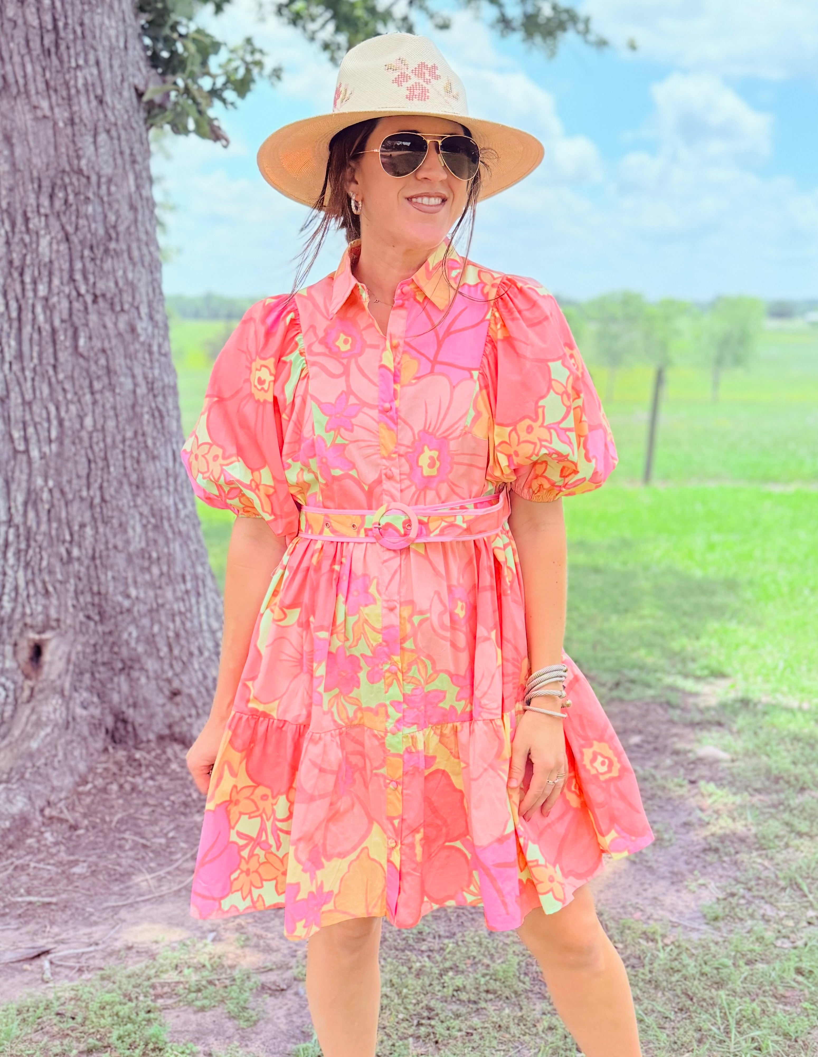 Floral Shirt Dress W/ Belt