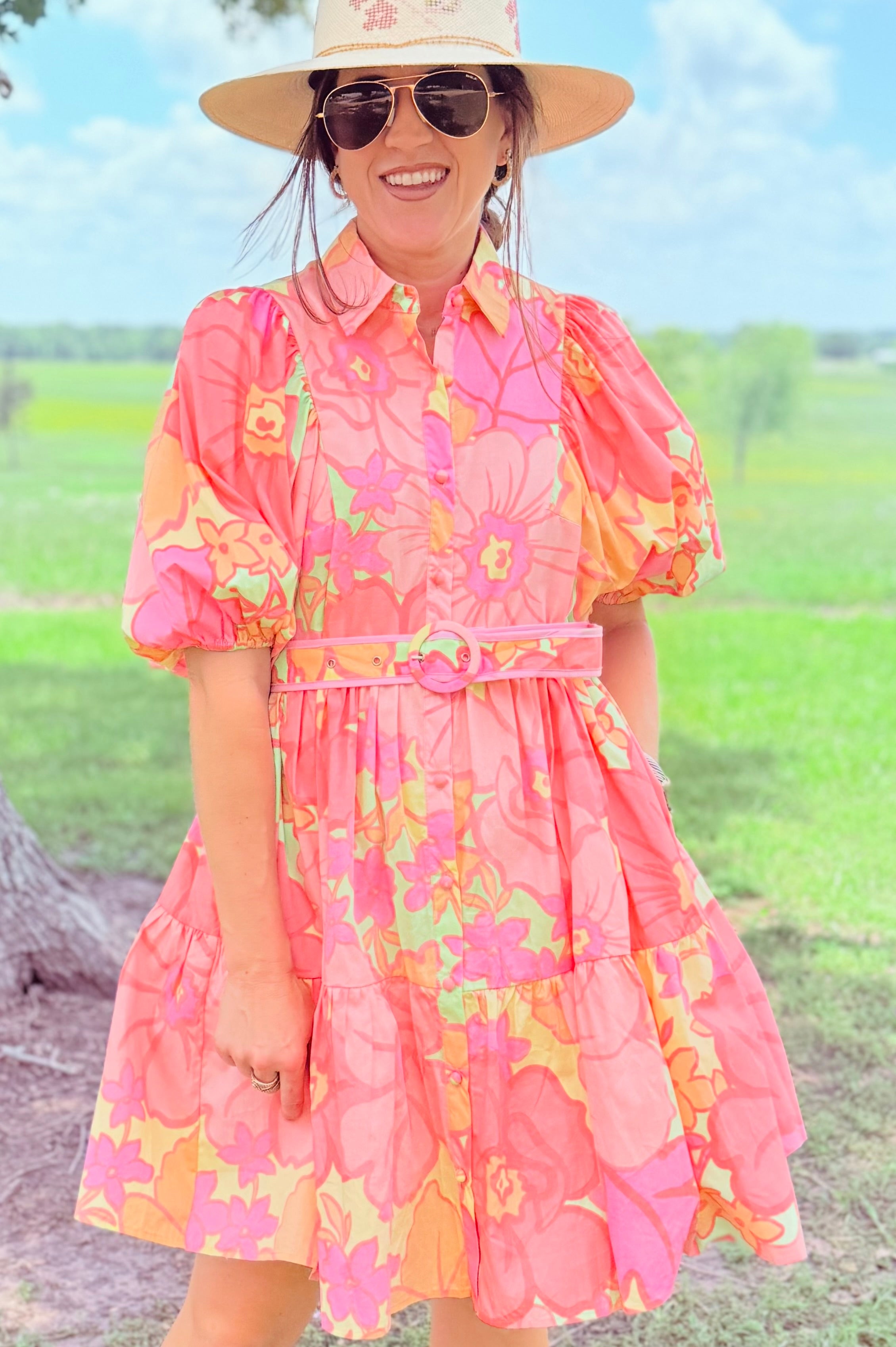 Floral Shirt Dress W/ Belt