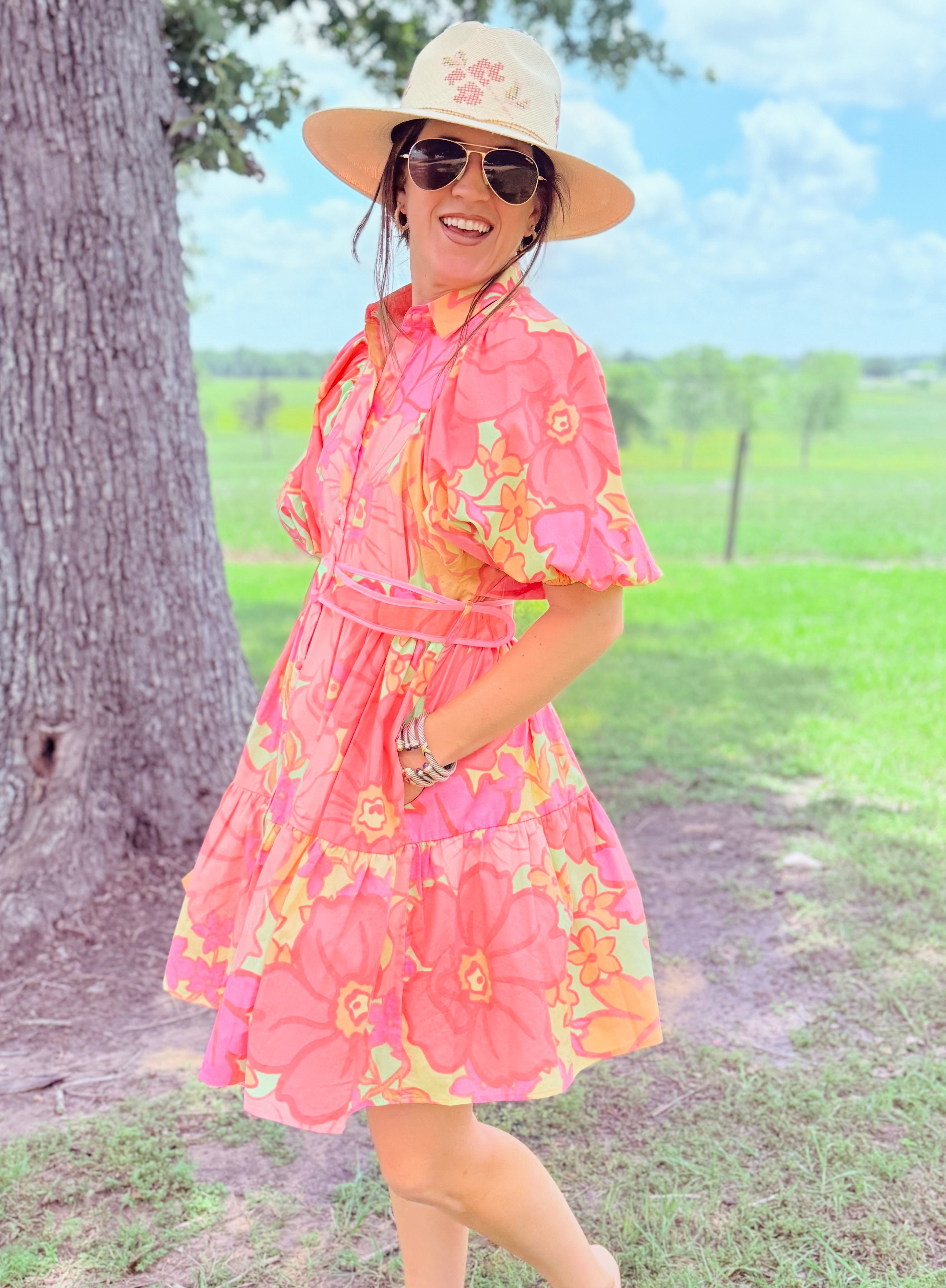 Floral Shirt Dress W/ Belt
