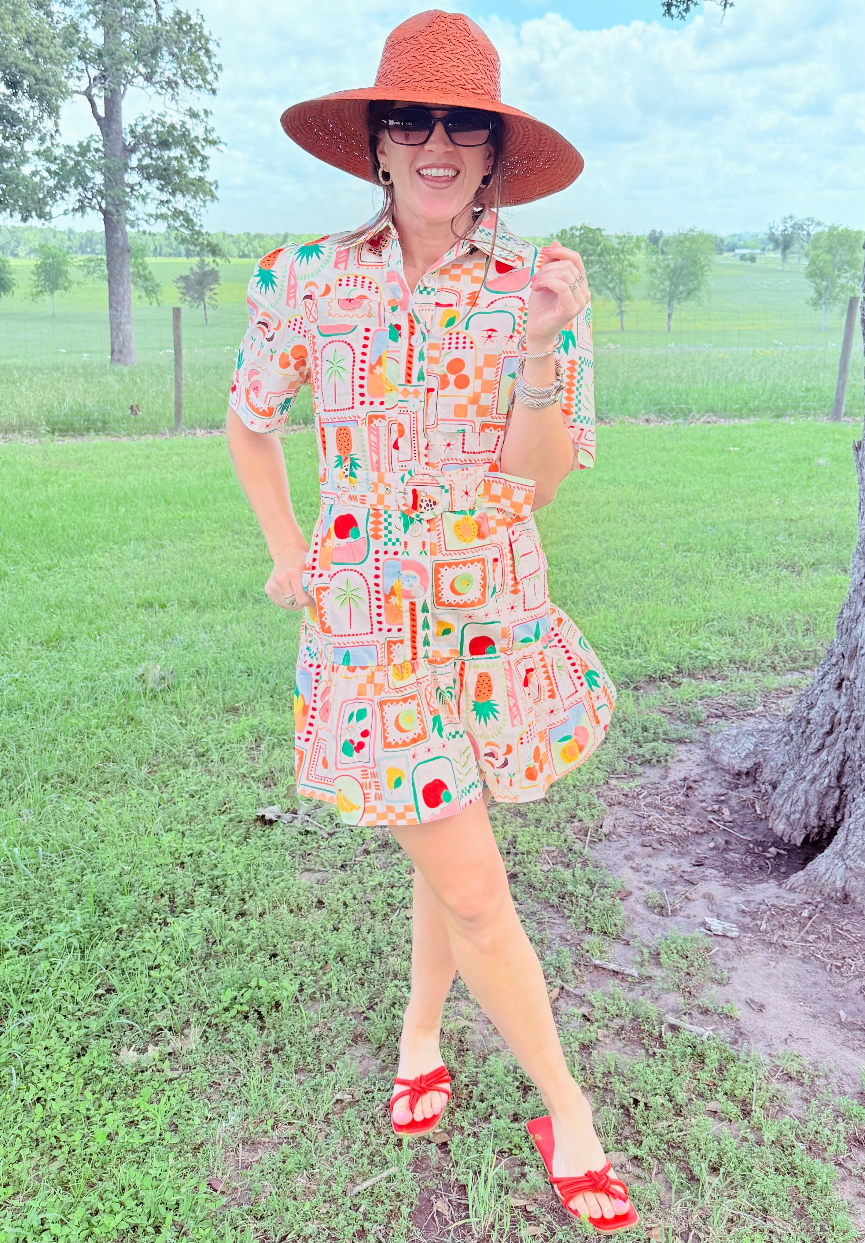 Fruit Basket Shirt Dress W/Tie