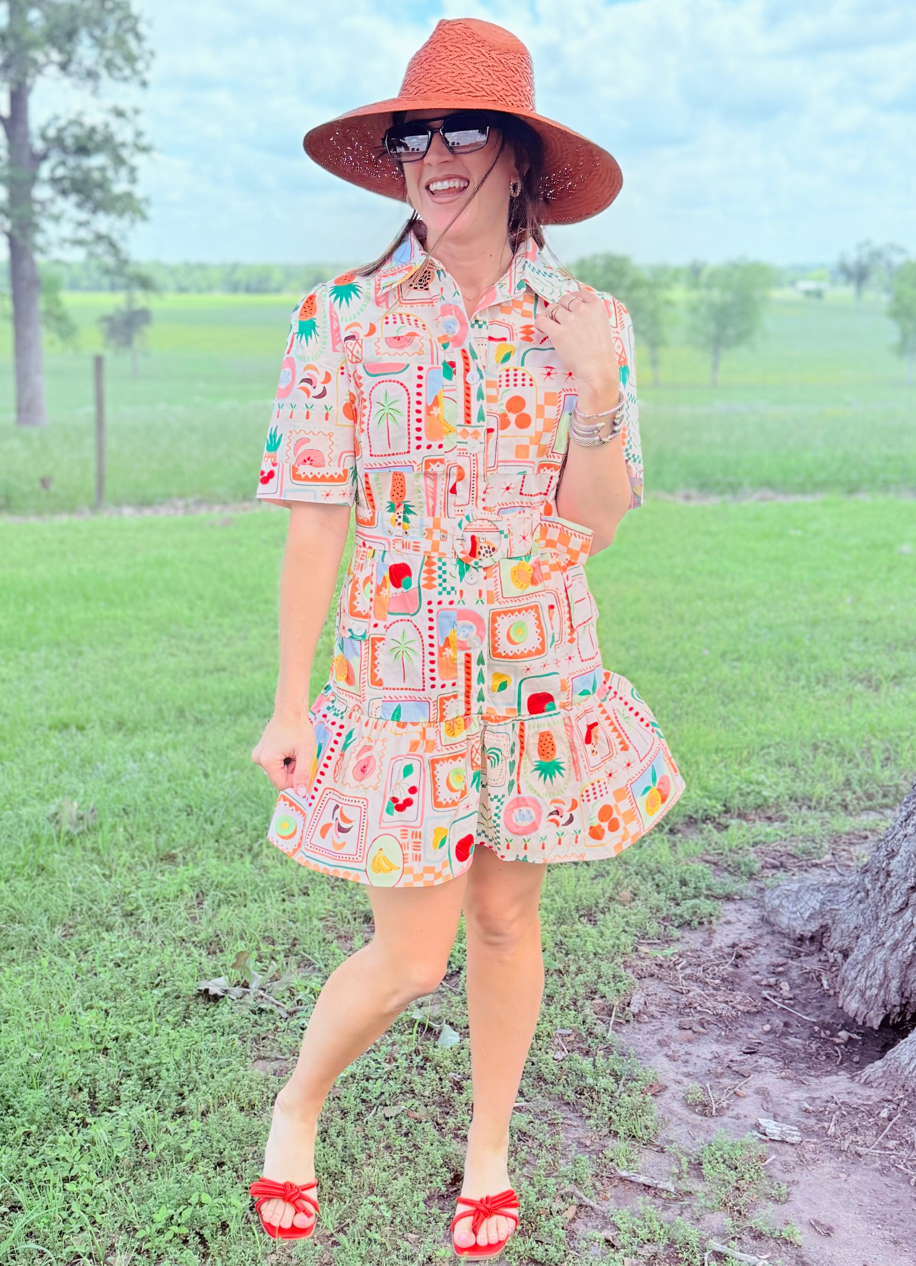 Fruit Basket Shirt Dress W/Tie