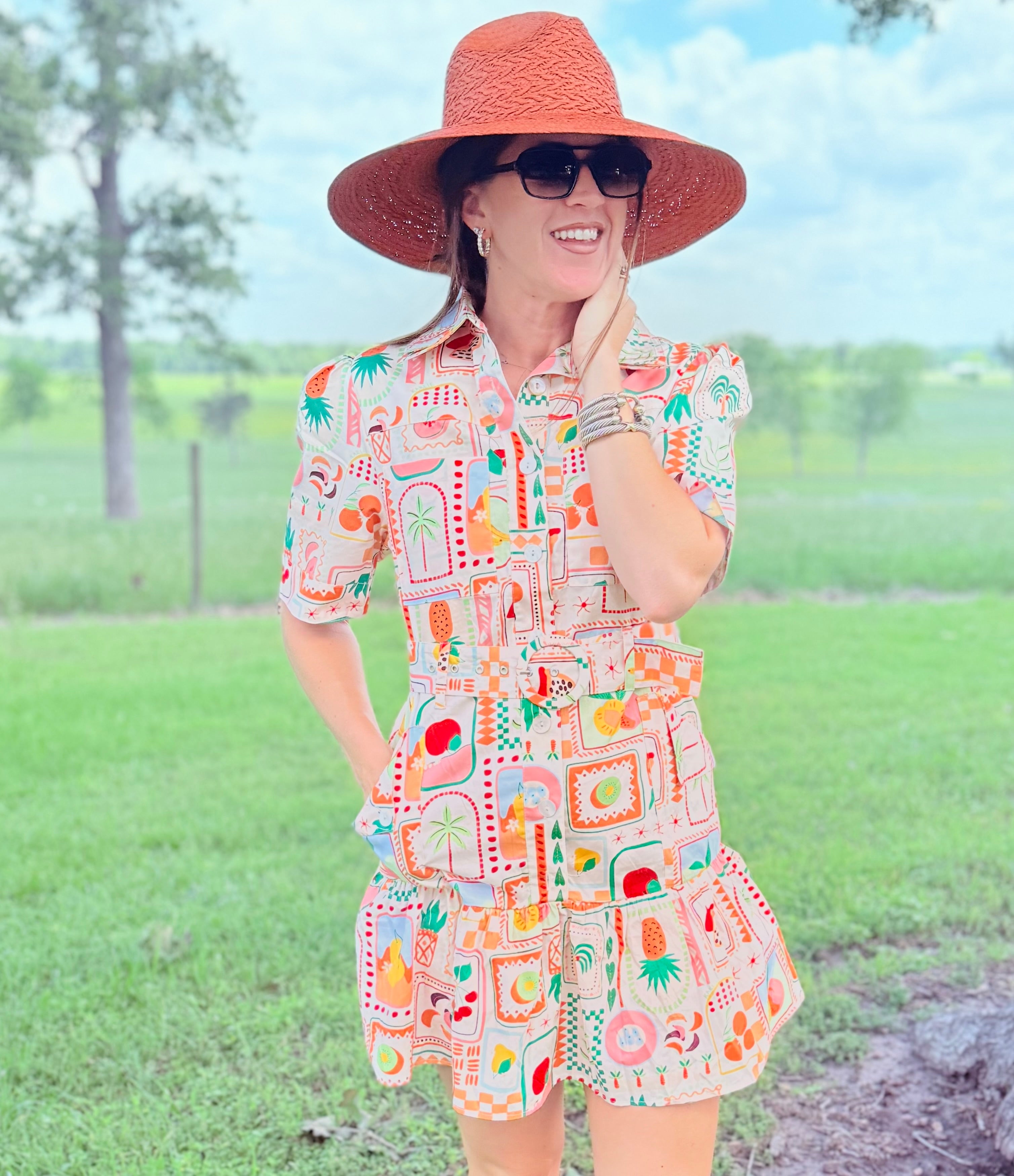 Fruit Basket Shirt Dress W/Tie