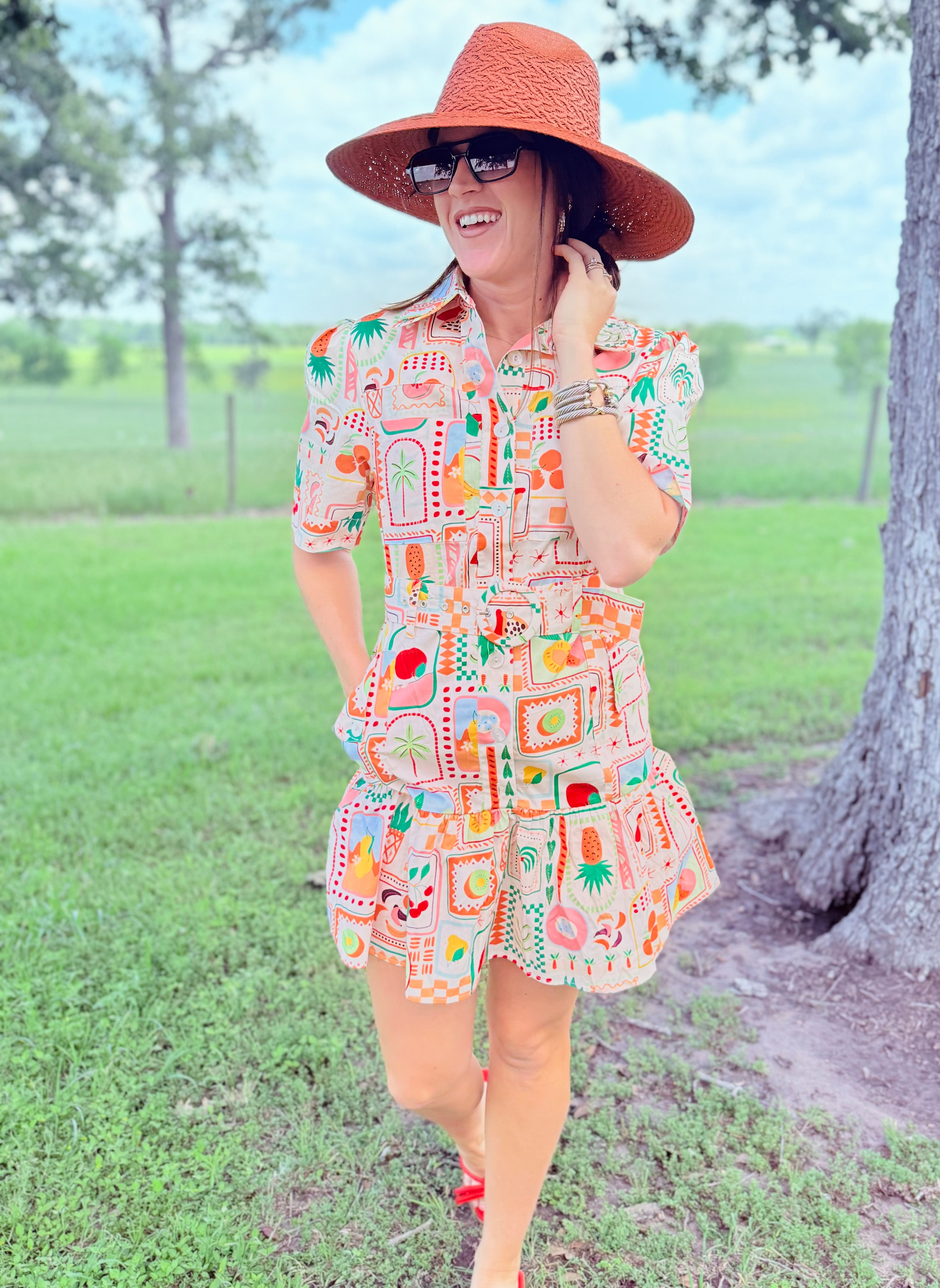 Fruit Basket Shirt Dress W/Tie