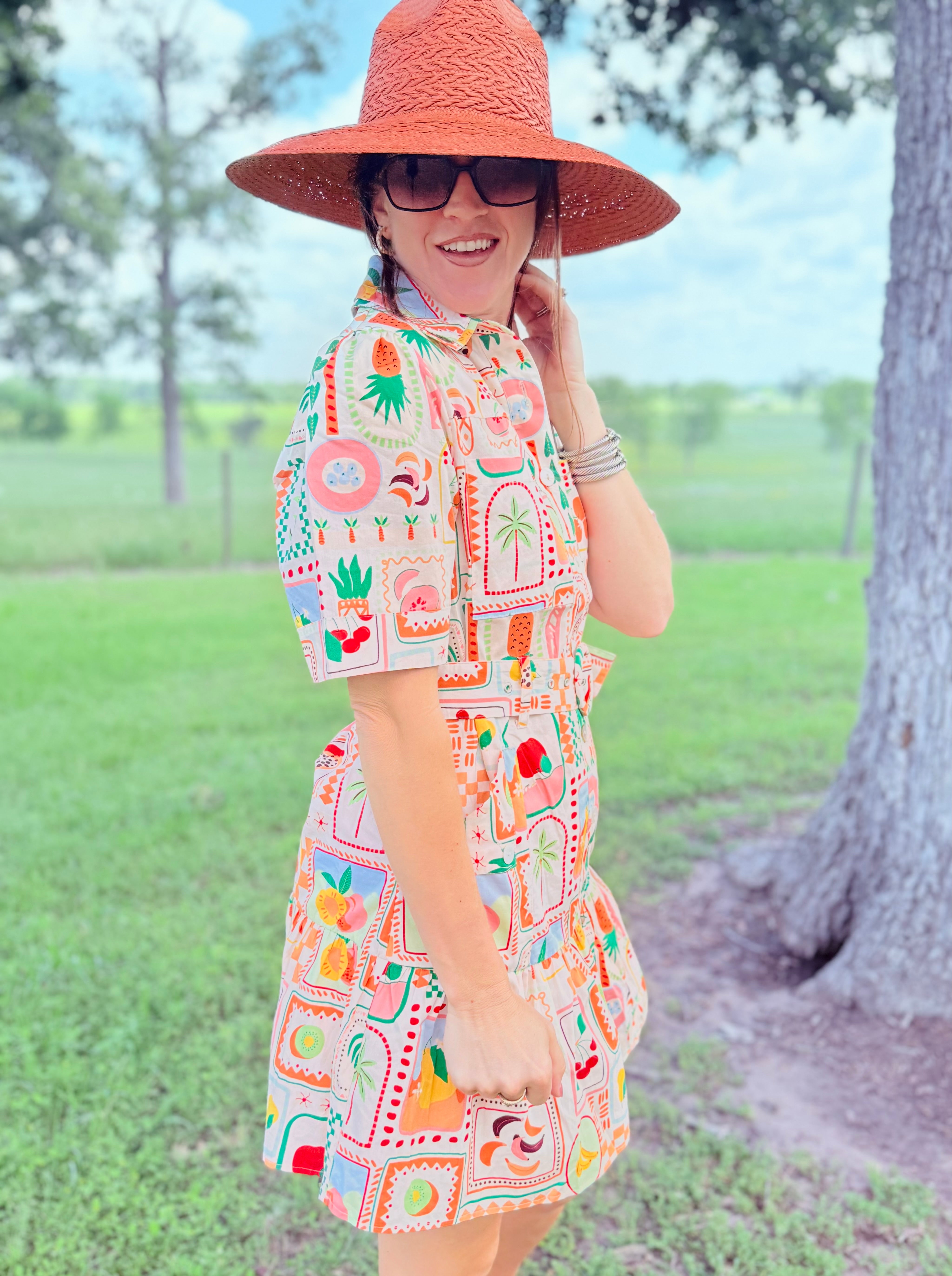 Fruit Basket Shirt Dress W/Tie