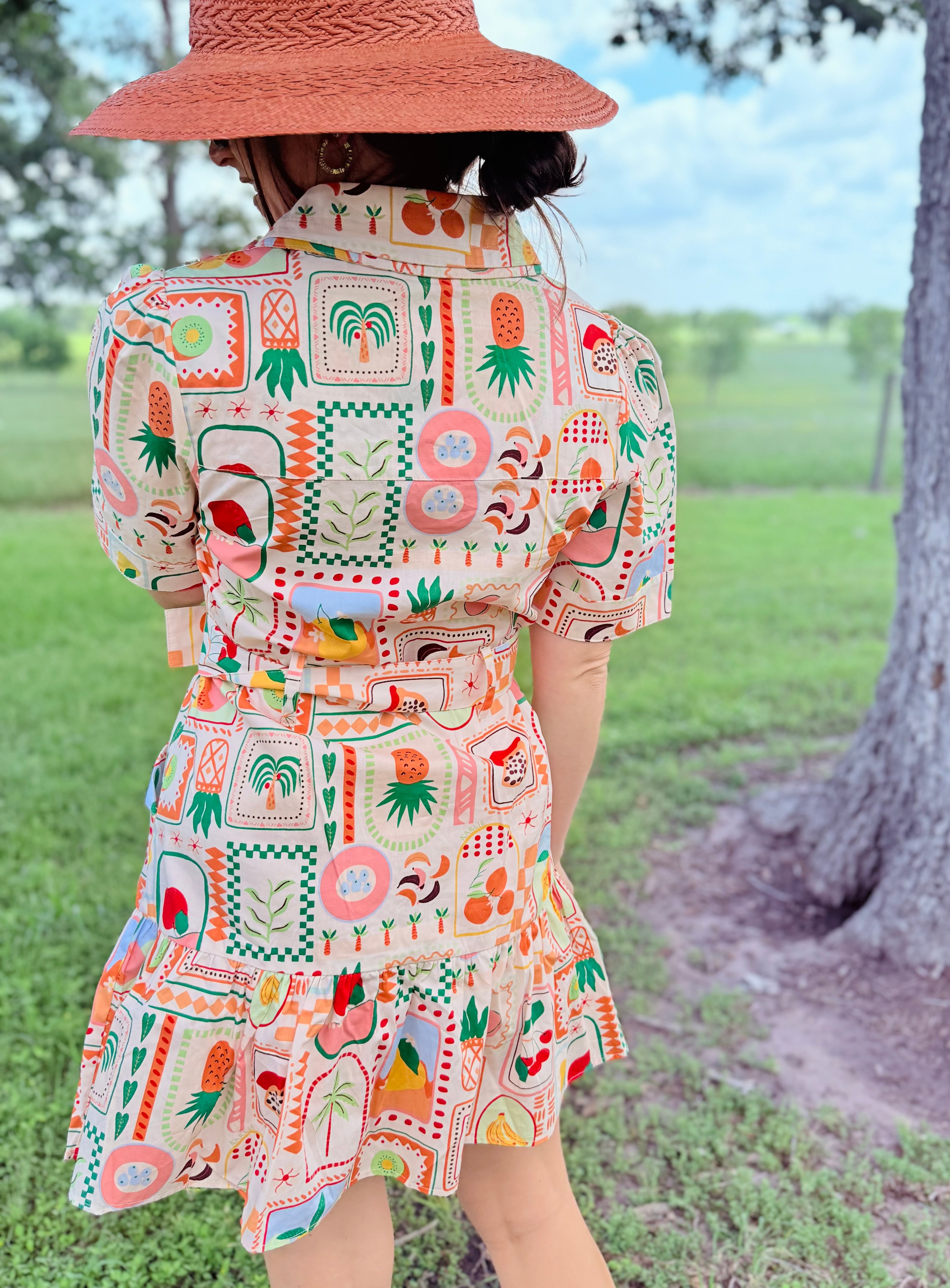 Fruit Basket Shirt Dress W/Tie