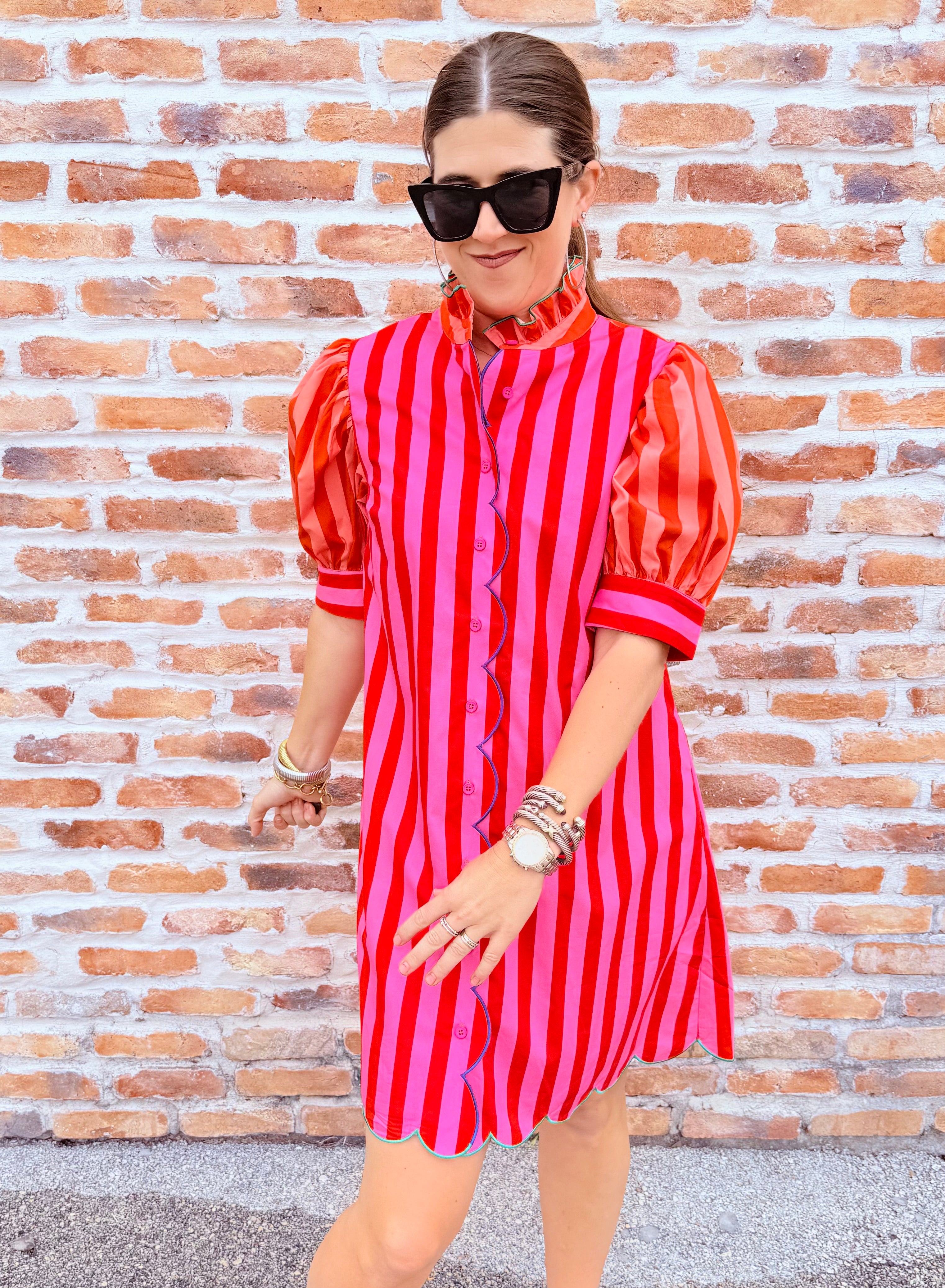 Stripe Ruffle Neck Dress