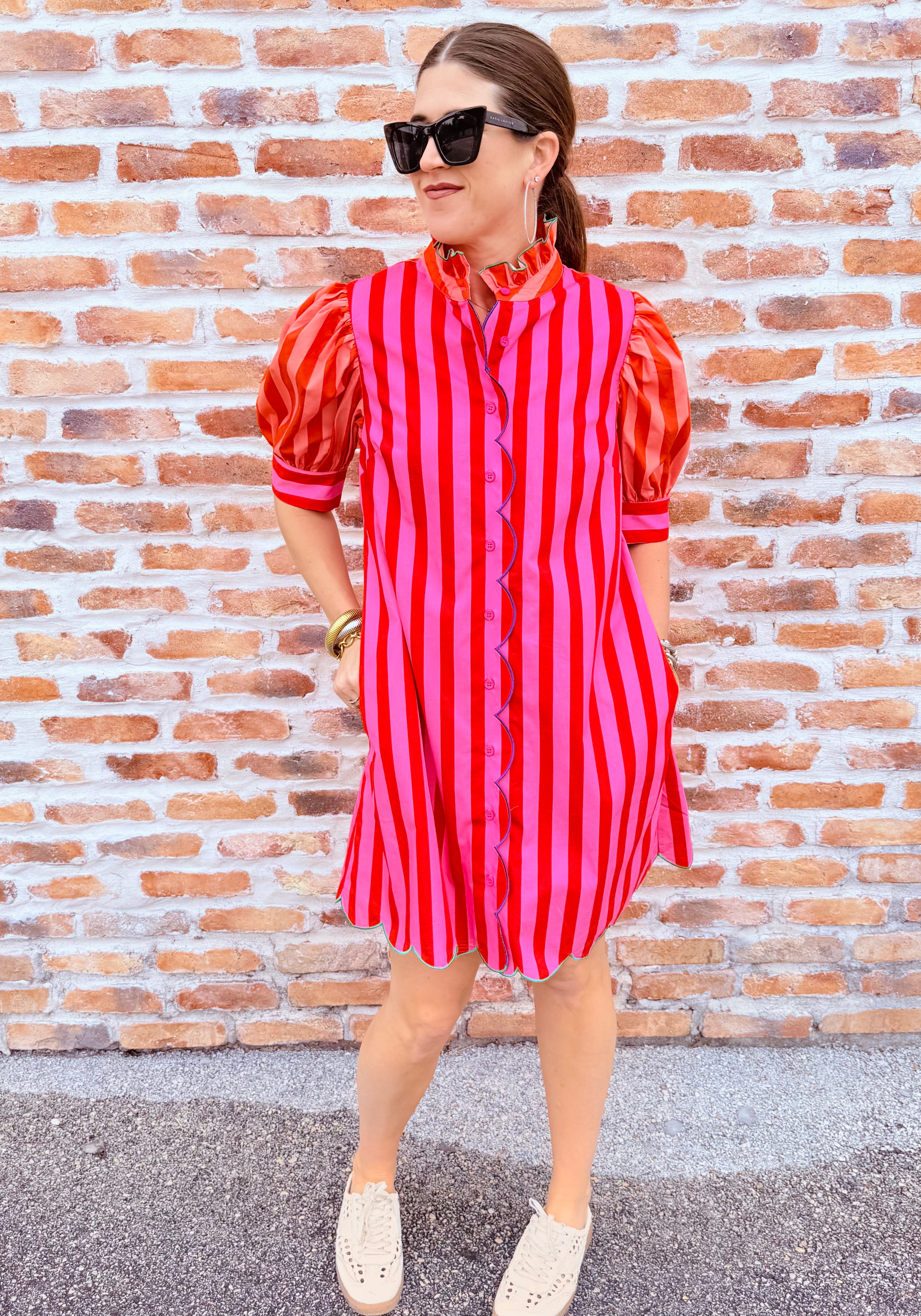 Stripe Ruffle Neck Dress