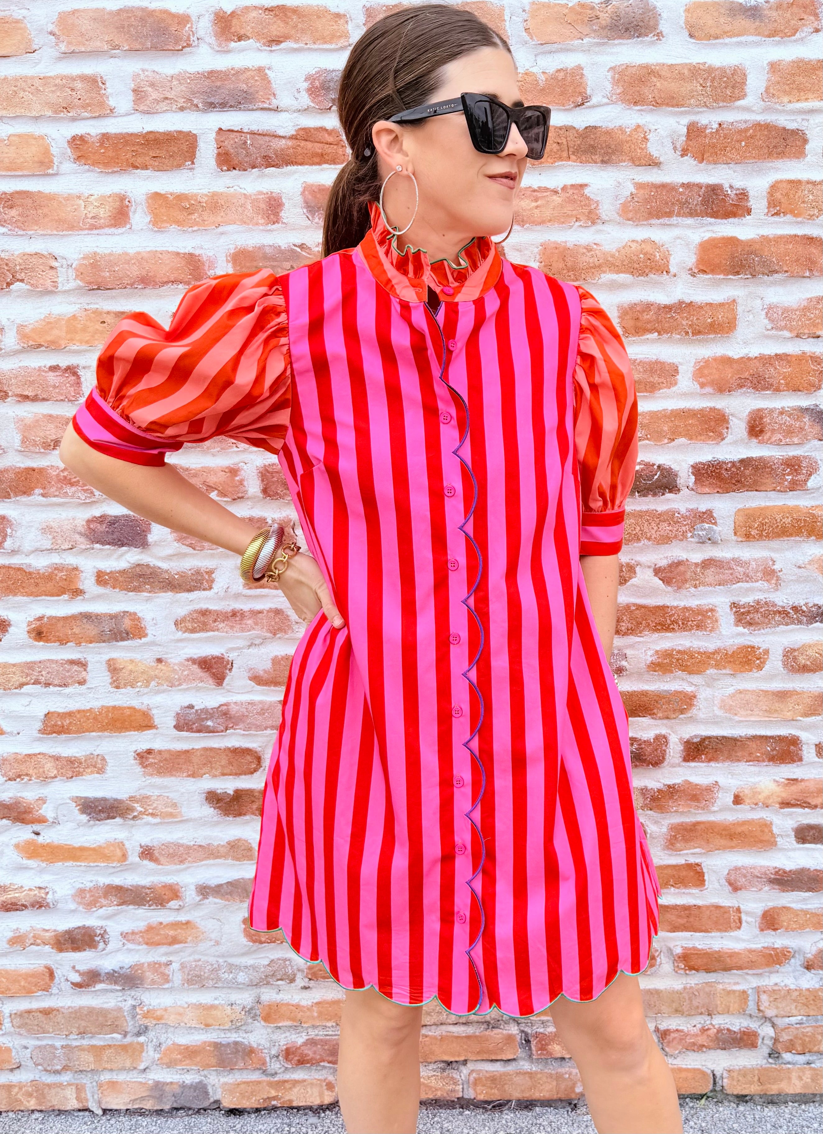 Stripe Ruffle Neck Dress
