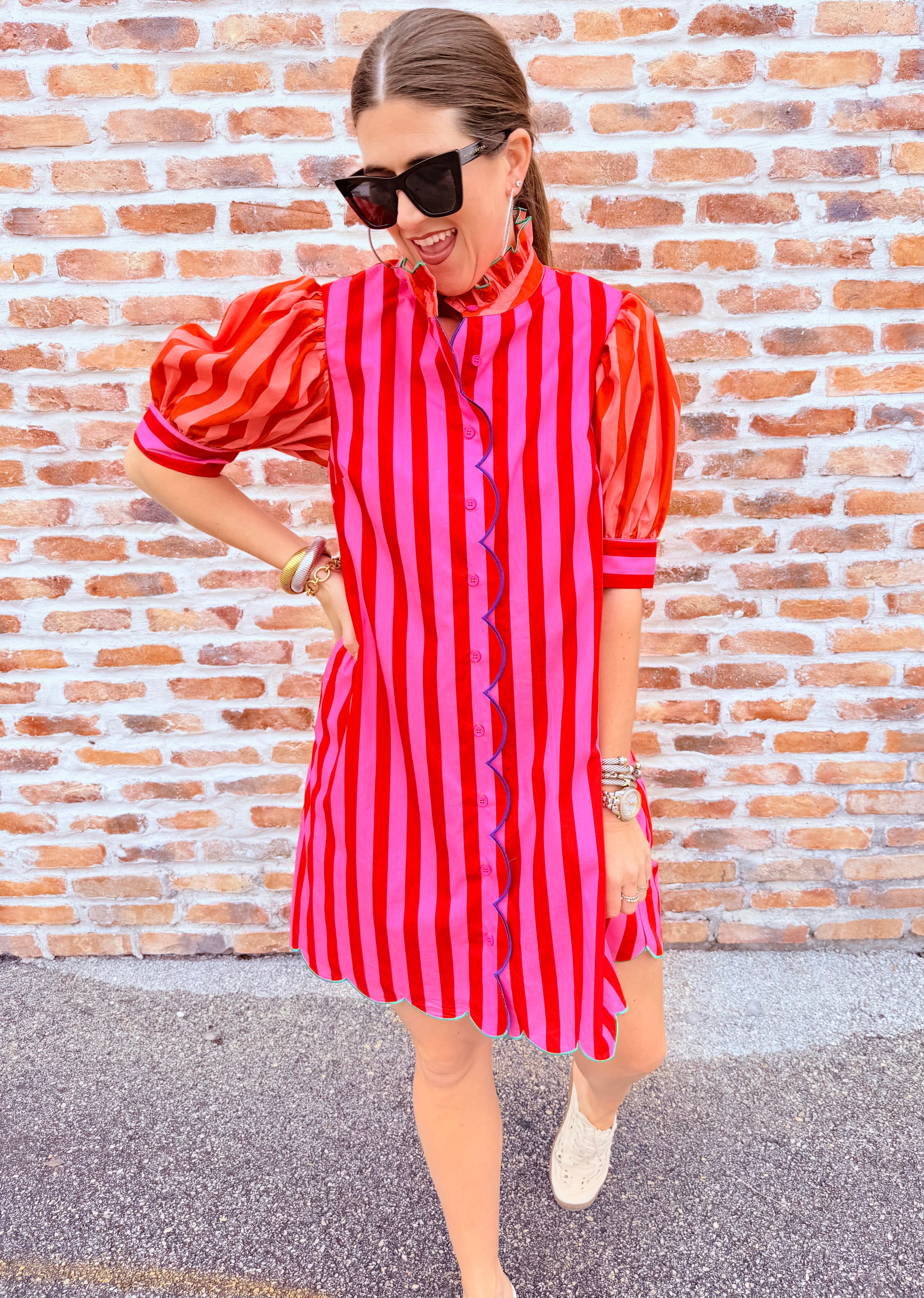 Stripe Ruffle Neck Dress