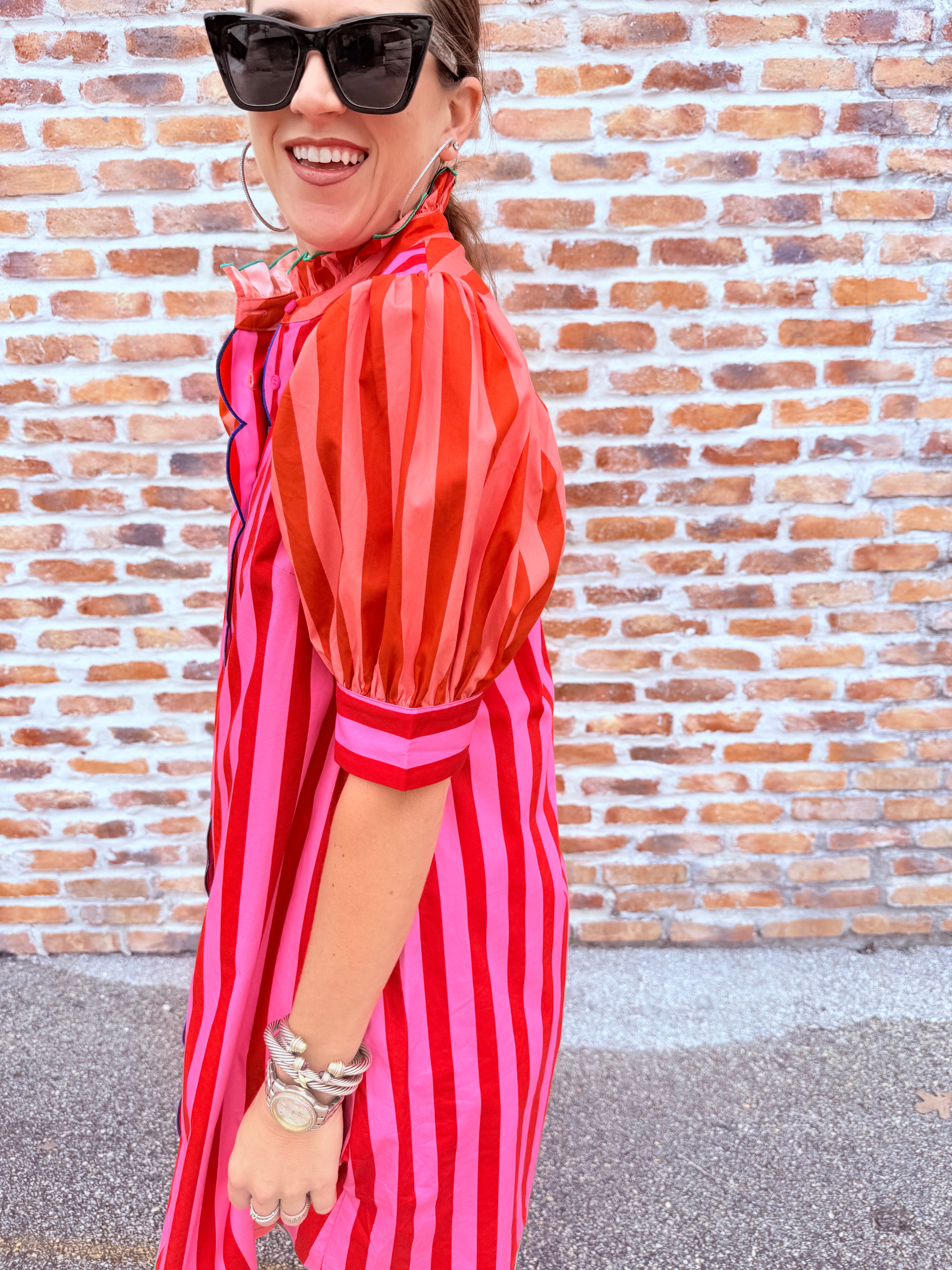 Stripe Ruffle Neck Dress