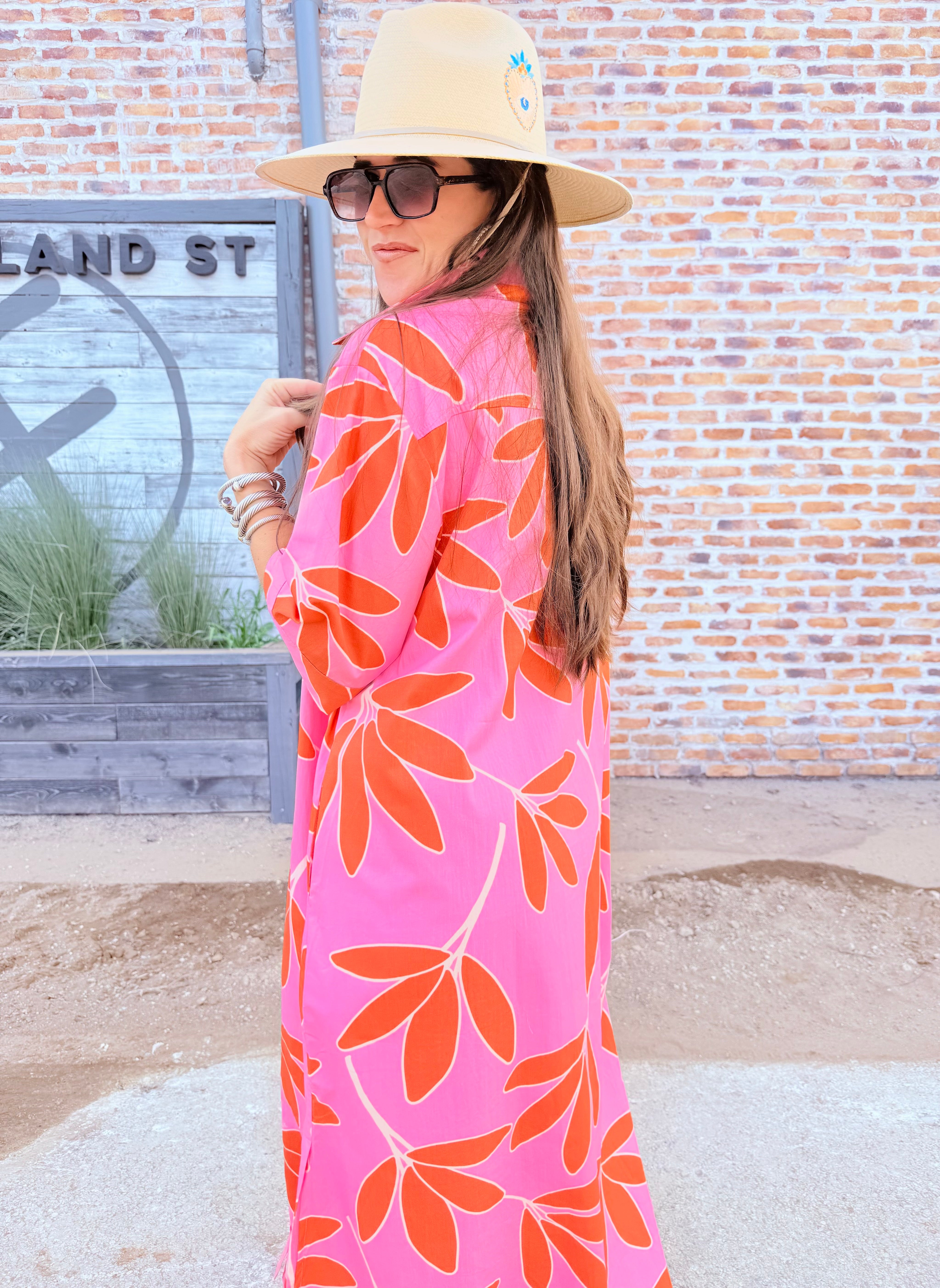 Palm Leaf Floral Maxi Dress