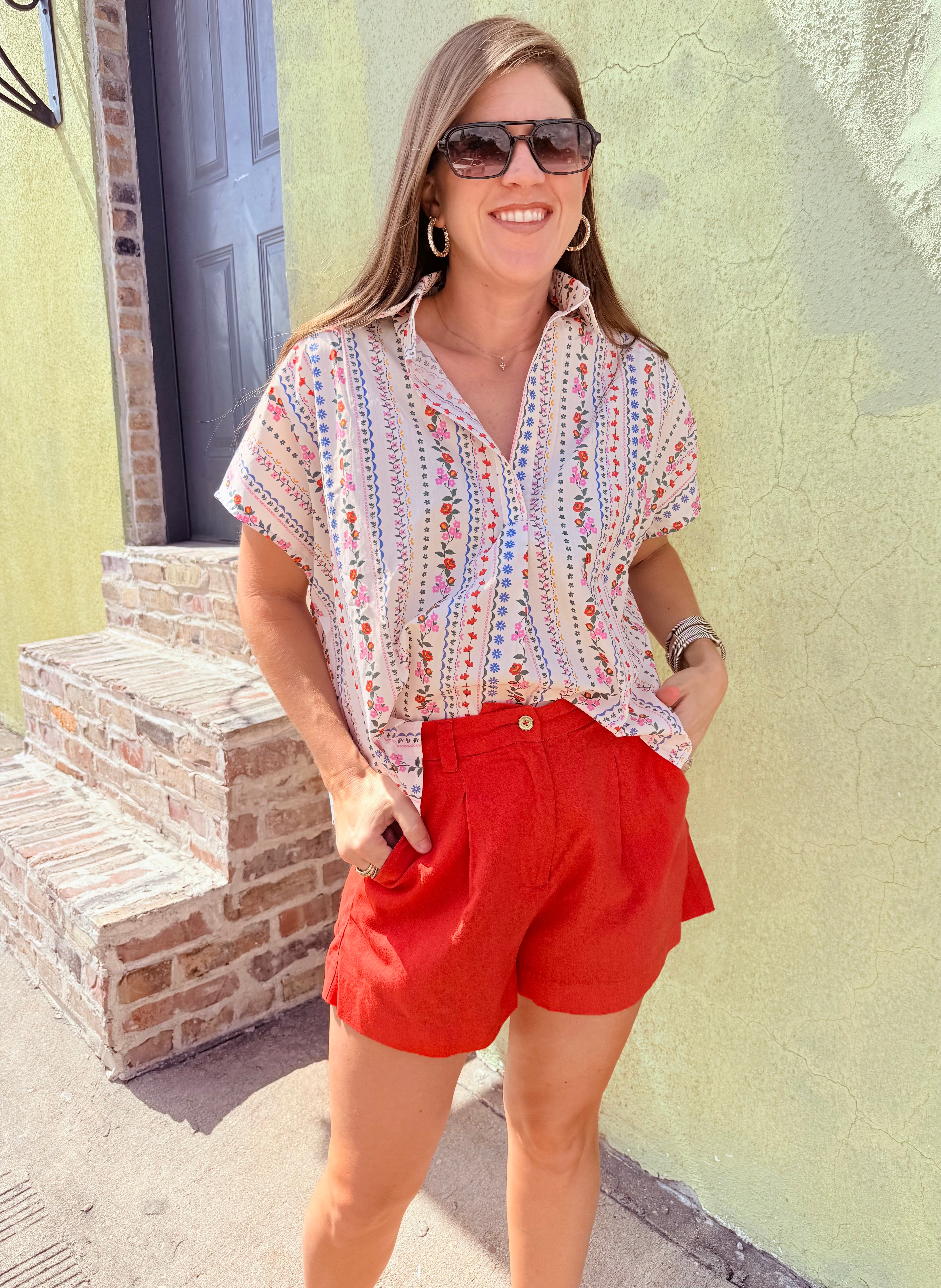 French Multi Floral Vneck Top