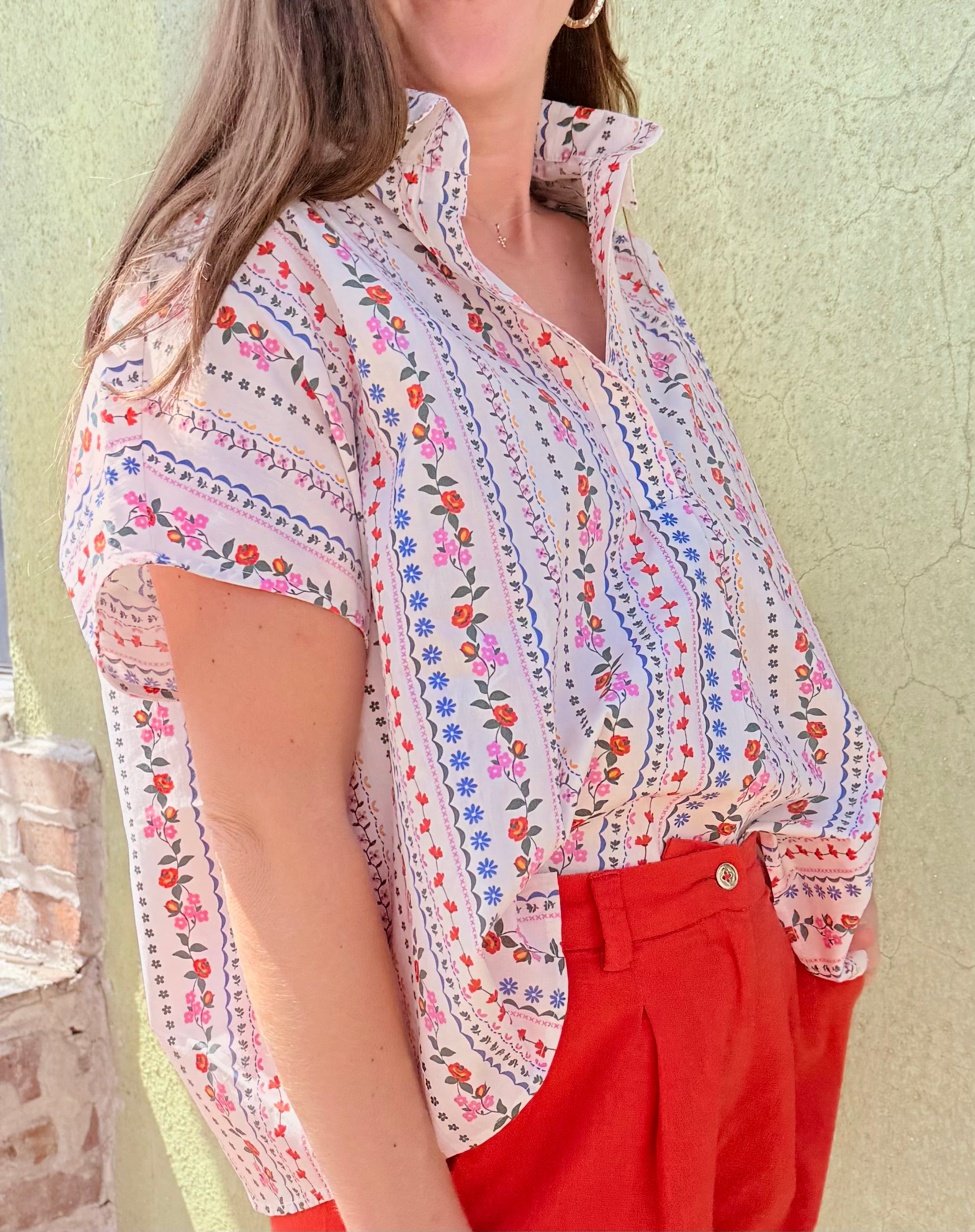 French Multi Floral Vneck Top