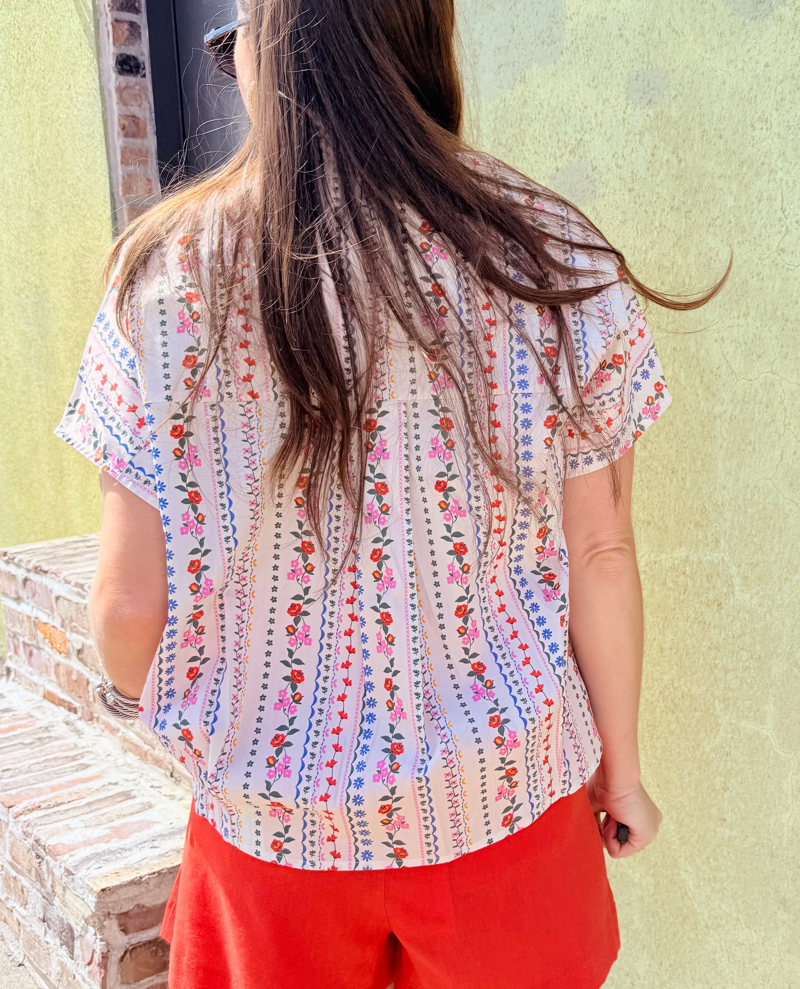 French Multi Floral Vneck Top