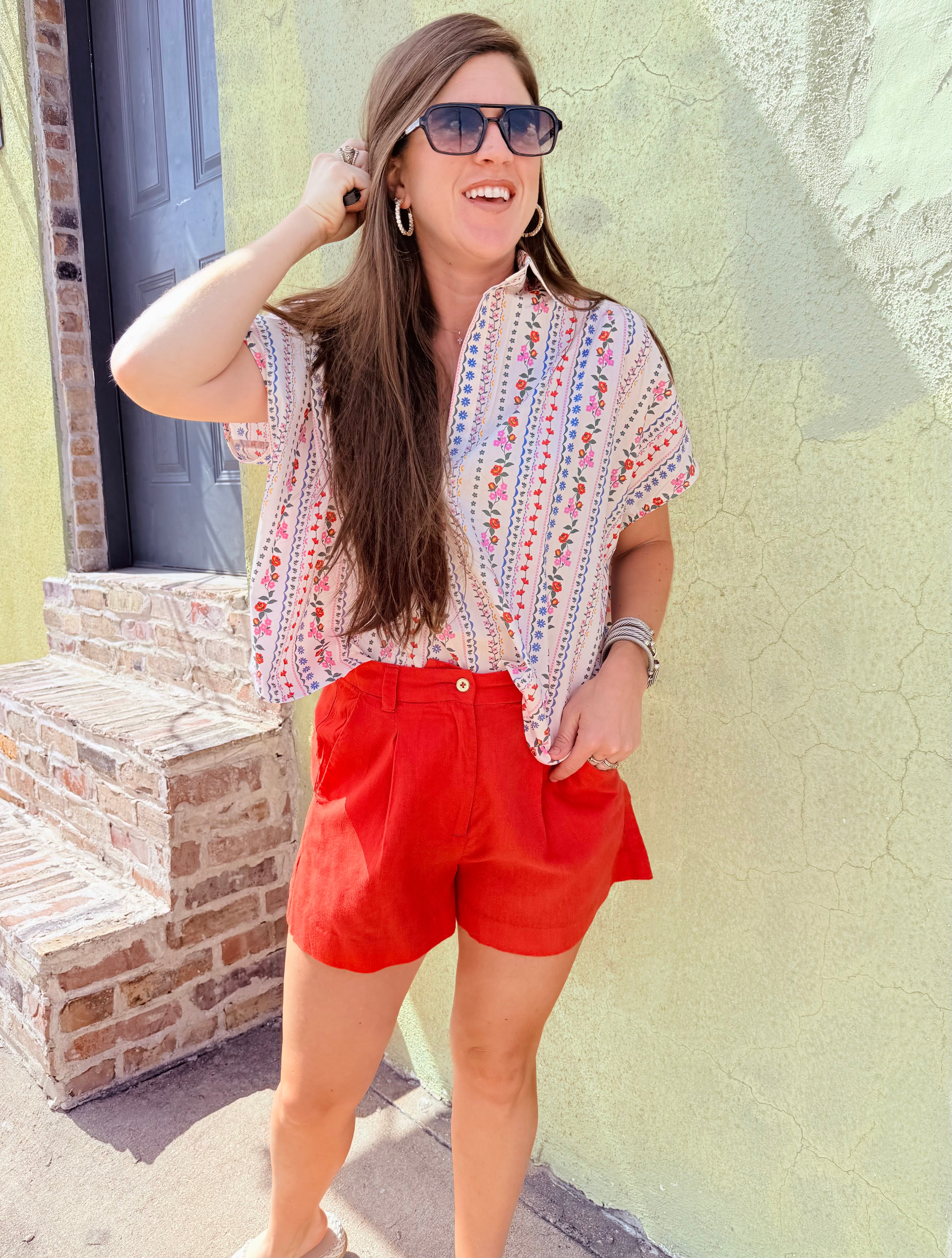French Multi Floral Vneck Top