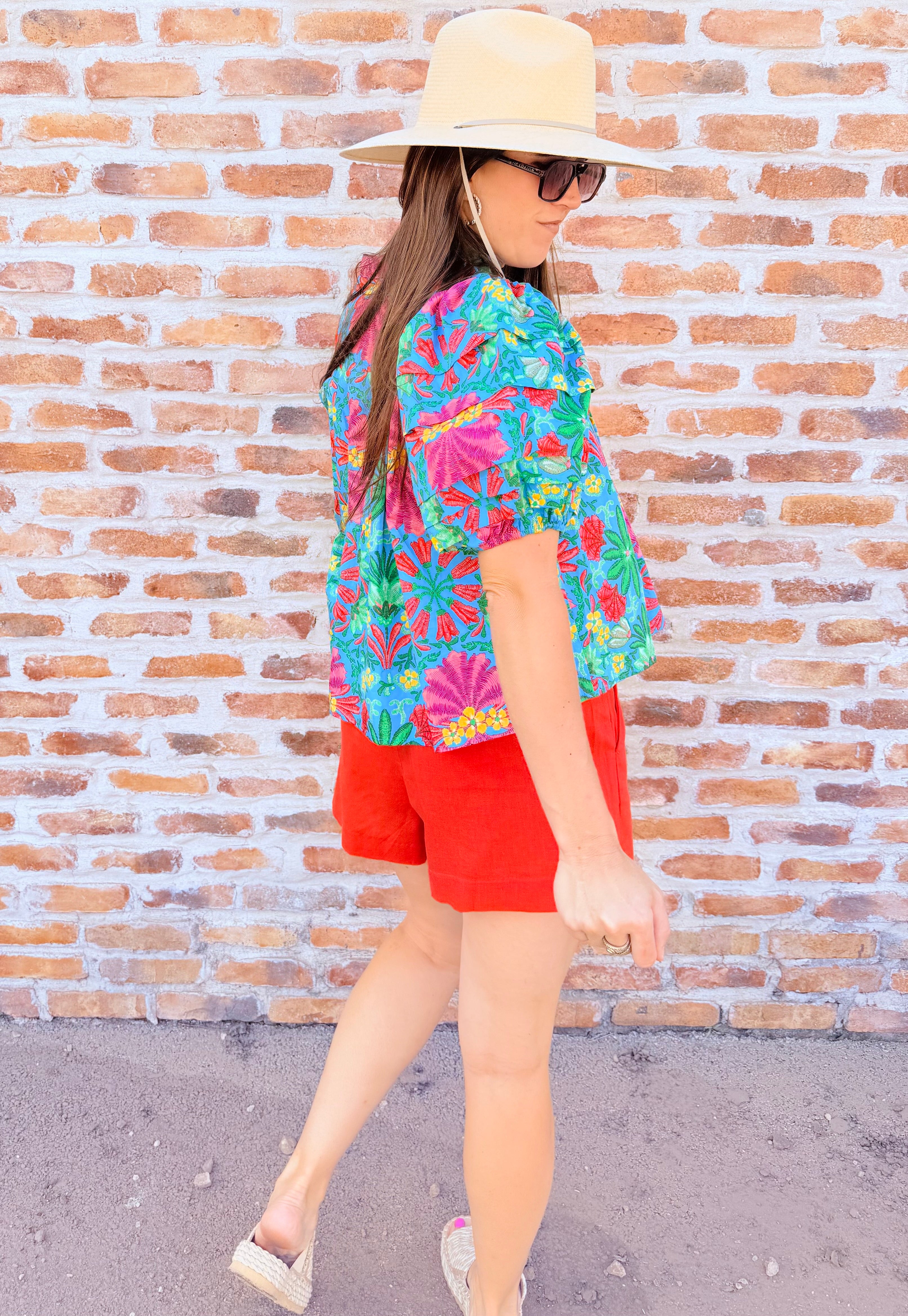 Tropical Pleat Sleeve Top