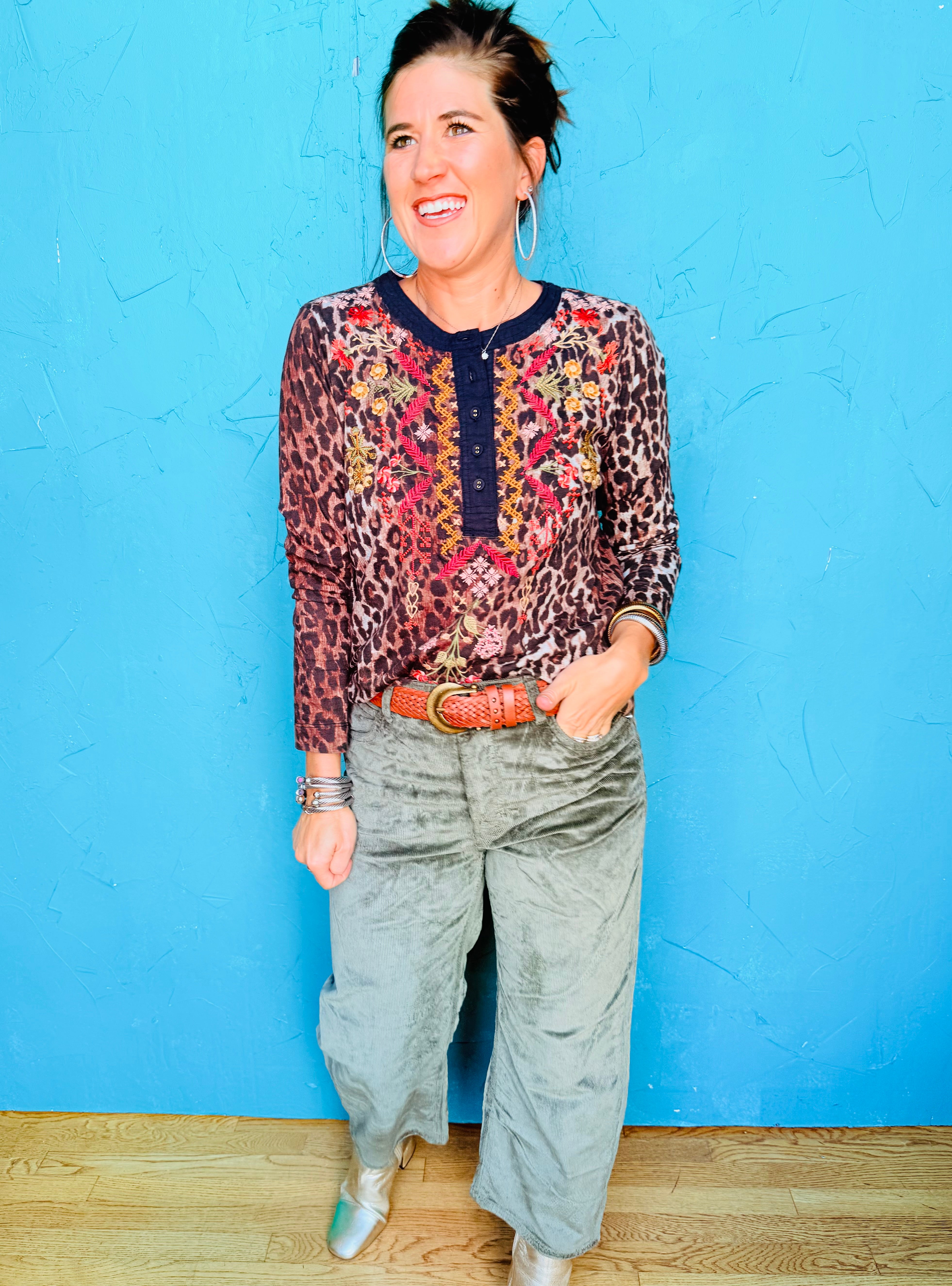 Mixed Media Henley T-Shirt