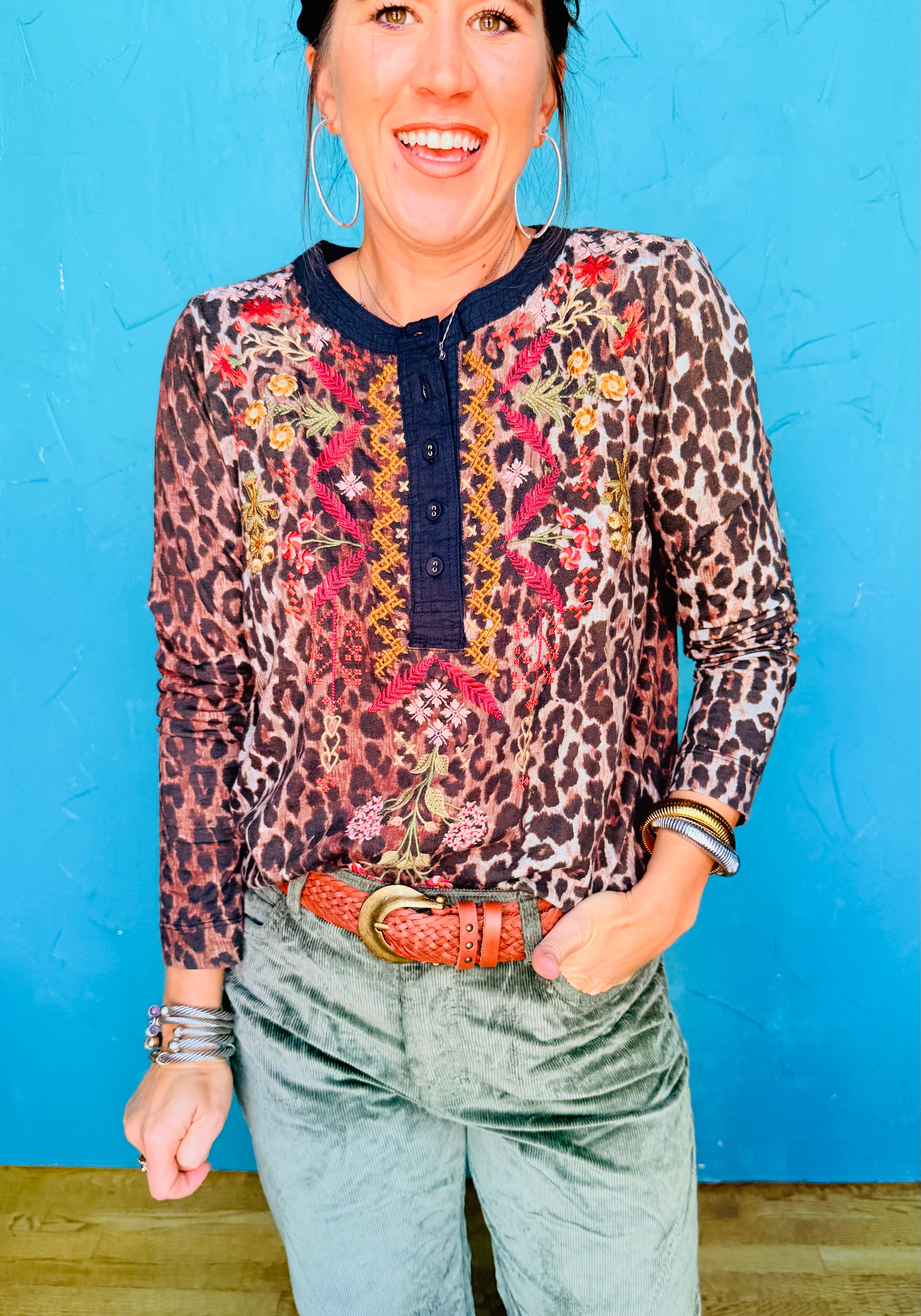 Mixed Media Henley T-Shirt