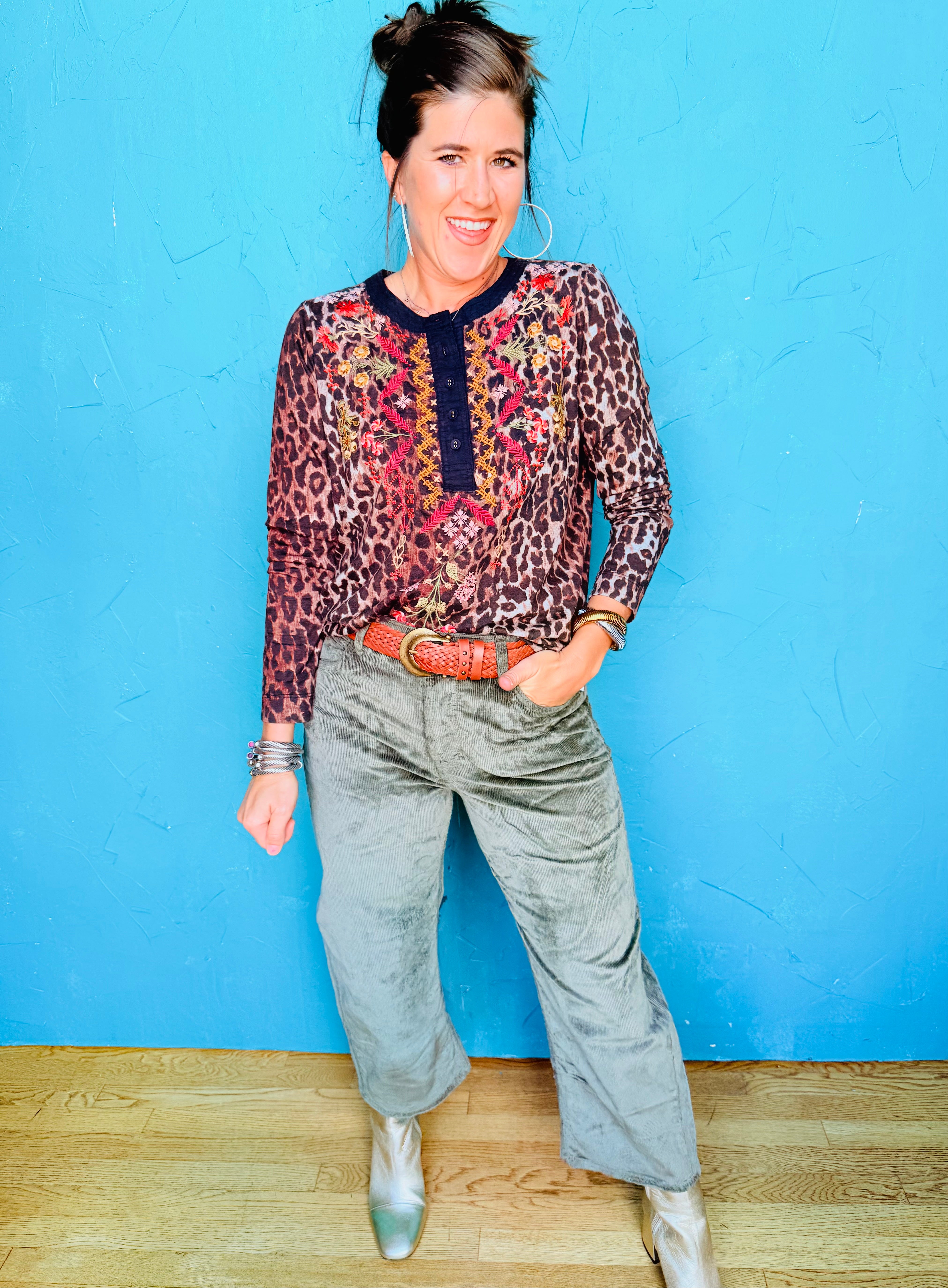 Mixed Media Henley T-Shirt