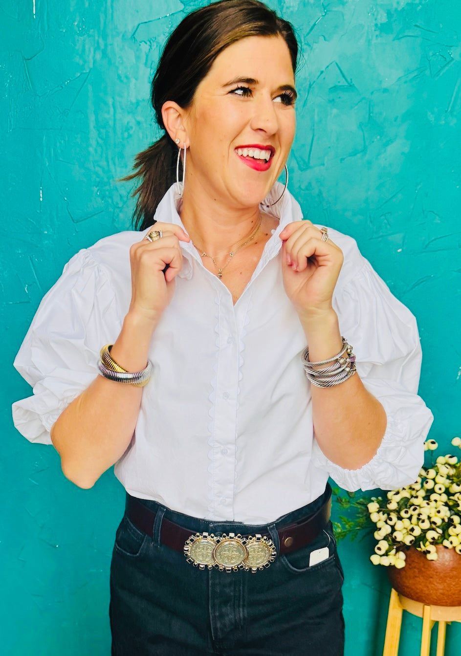 Solid Poplin Ric Rac Trim Top